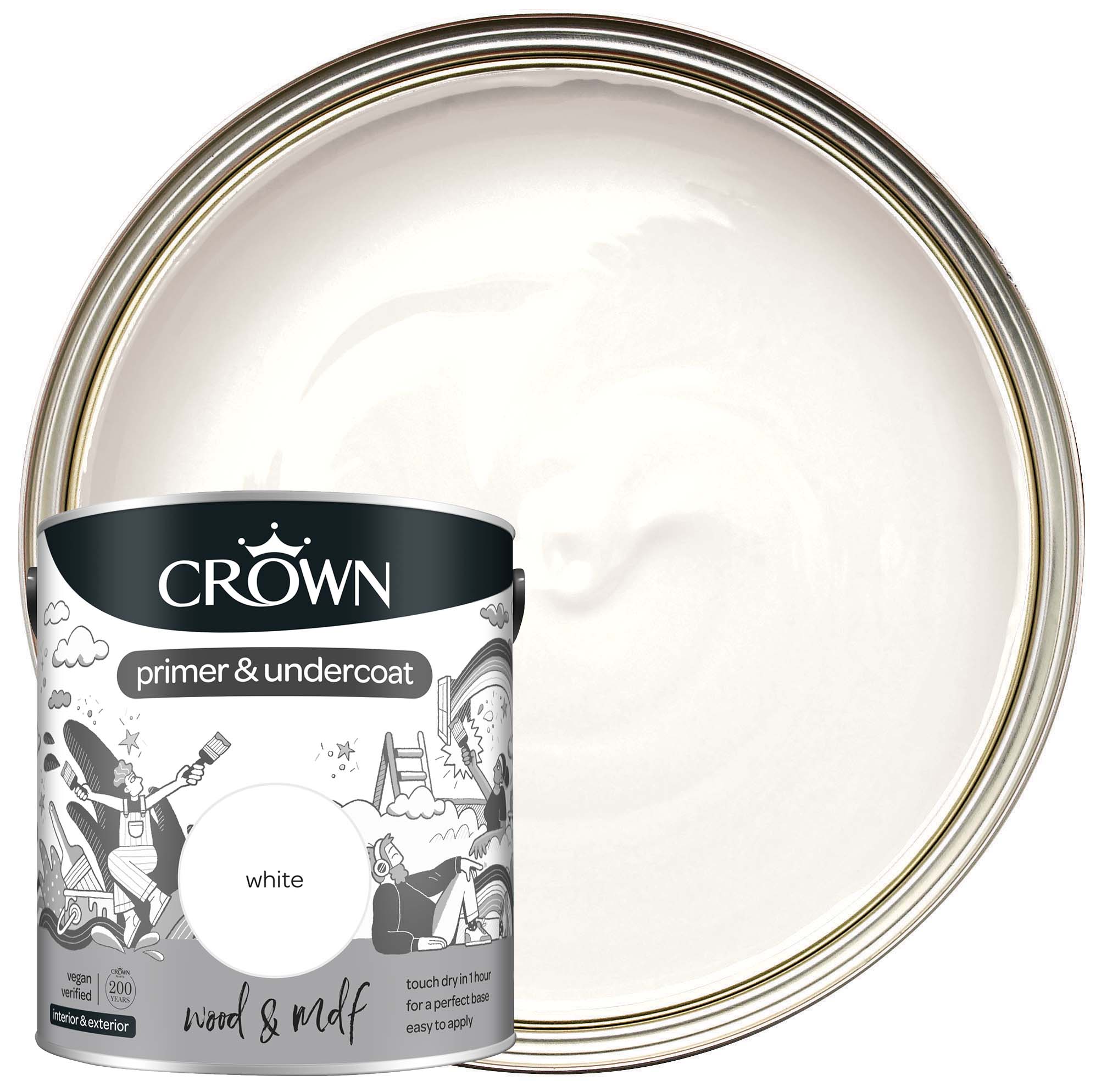 Crown Wood & MDF Primer & Undercoat - White - 2.5L