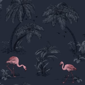 Holden Decor Flamingo Lake Midnight Blue & Pink Wallpaper - 10.05m x 53cm