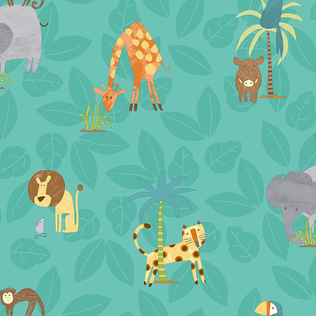 Image of Holden Decor Jungle Friends Teal Wallpaper - 10.05m x 53cm