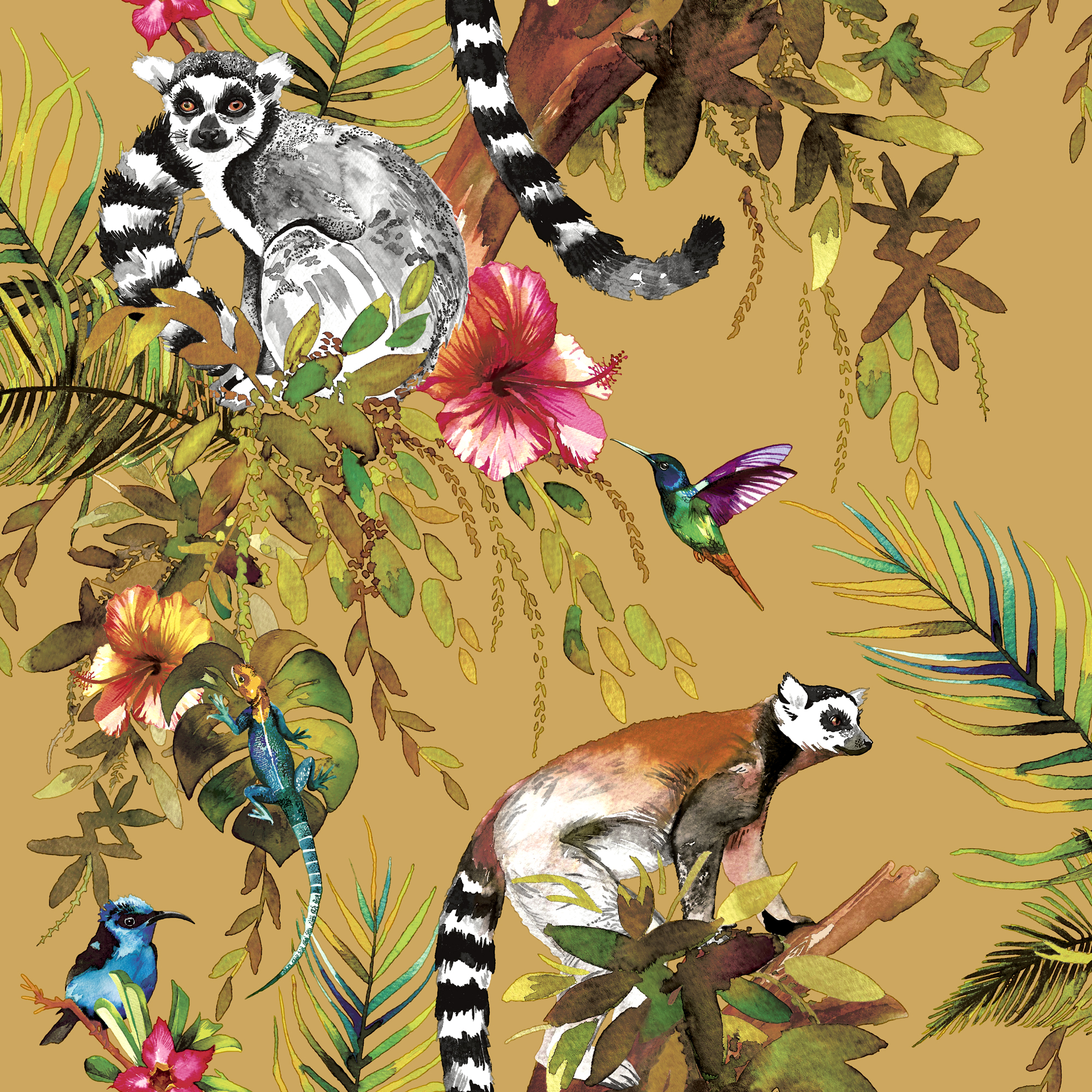 Image of Holden Decor Lemur Ochre Wallpaper - 10.05m x 53cm