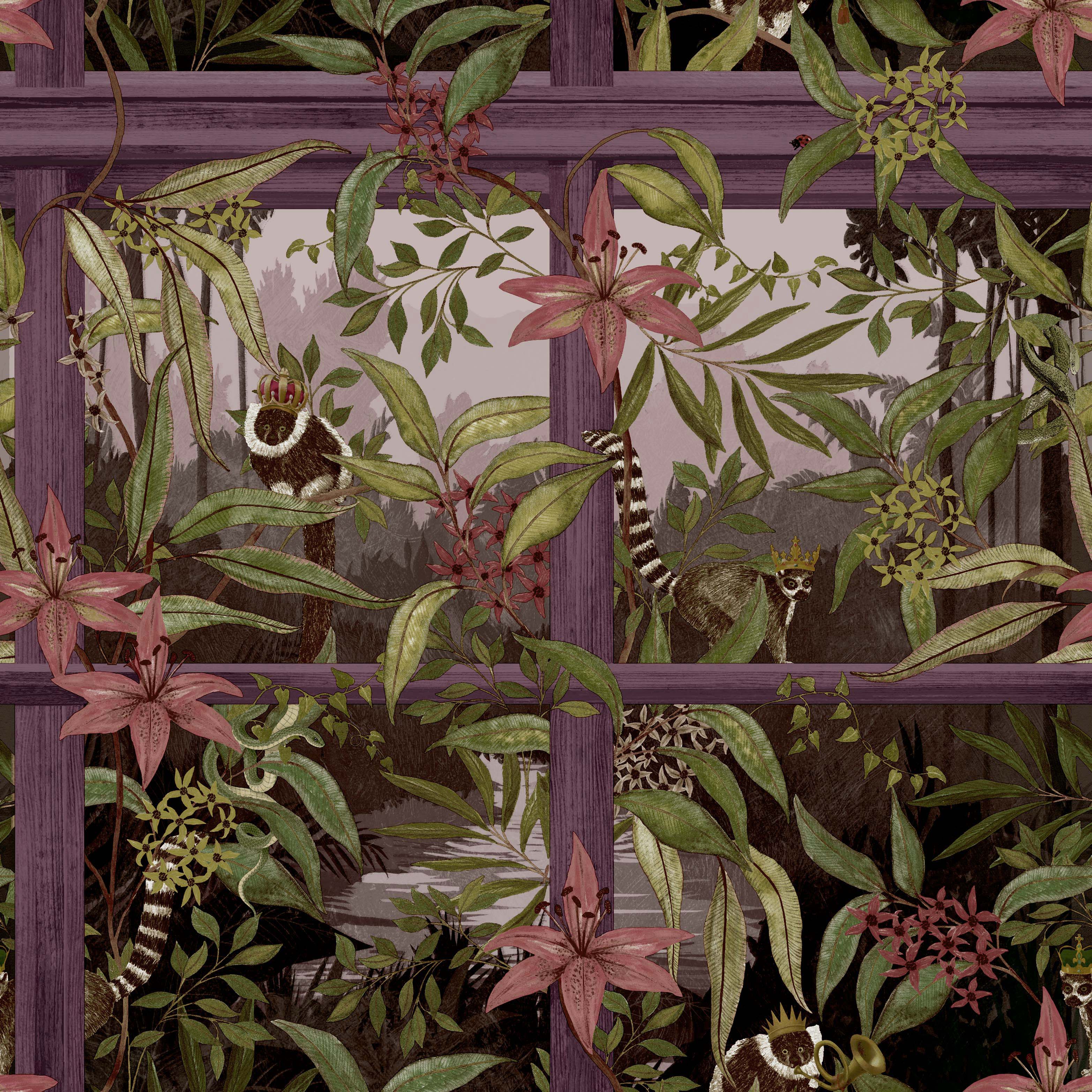 Image of Holden Decor Tropical Window Plum Wallpaper - 10.05m x 53cm