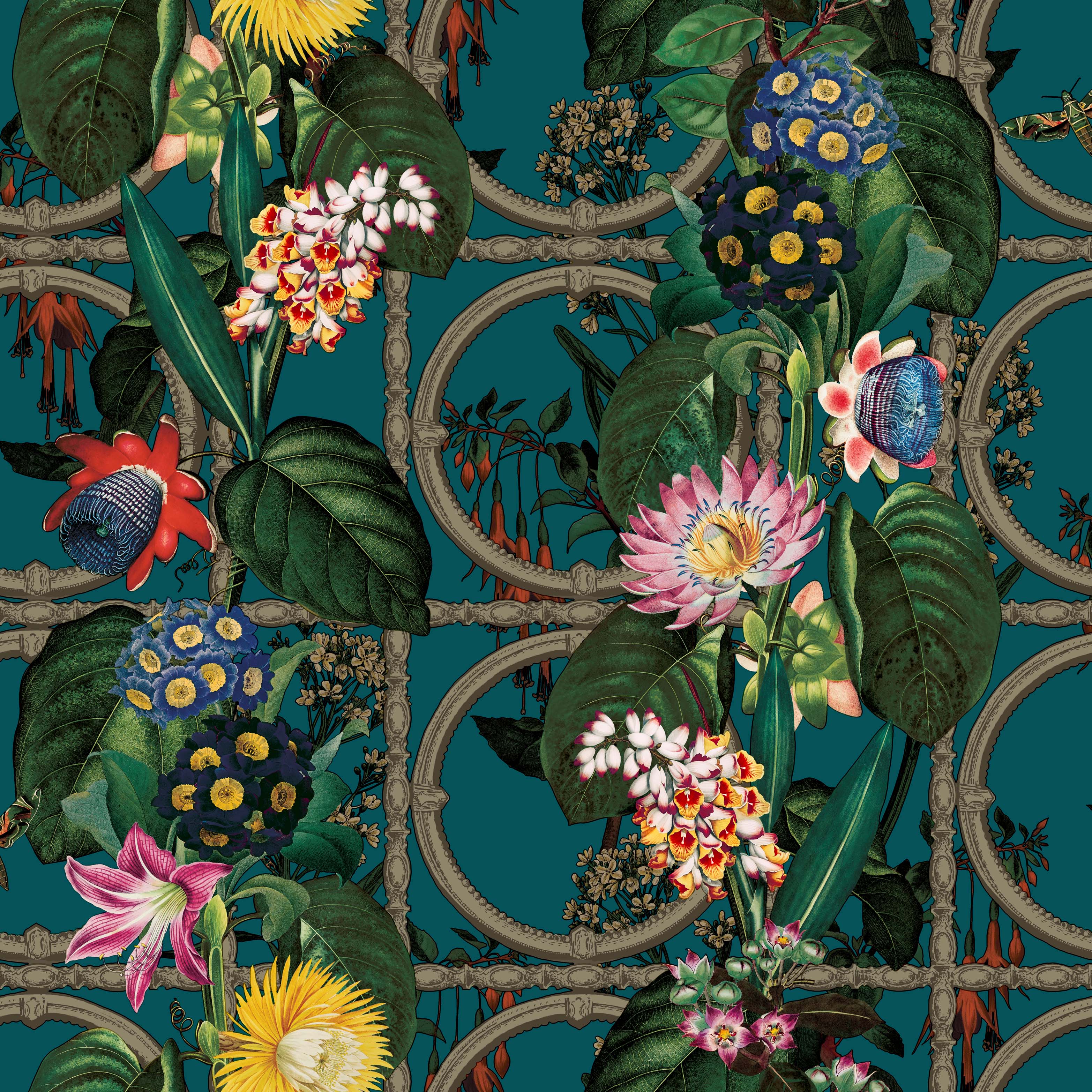 Image of Holden Decor Floral Gate Teal Wallpaper - 10.05m x 53cm