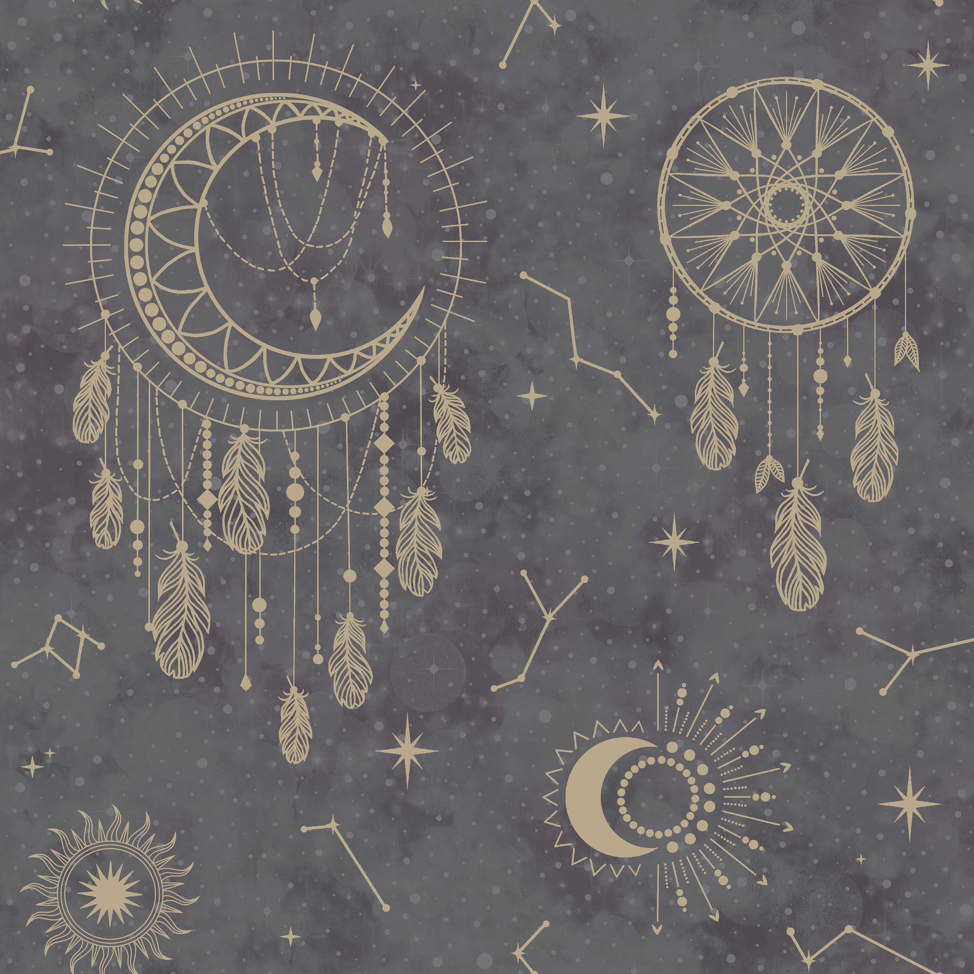 Image of Holden Decor Dreamcatcher Black & Gold Wallpaper - 10.05m x 53cm