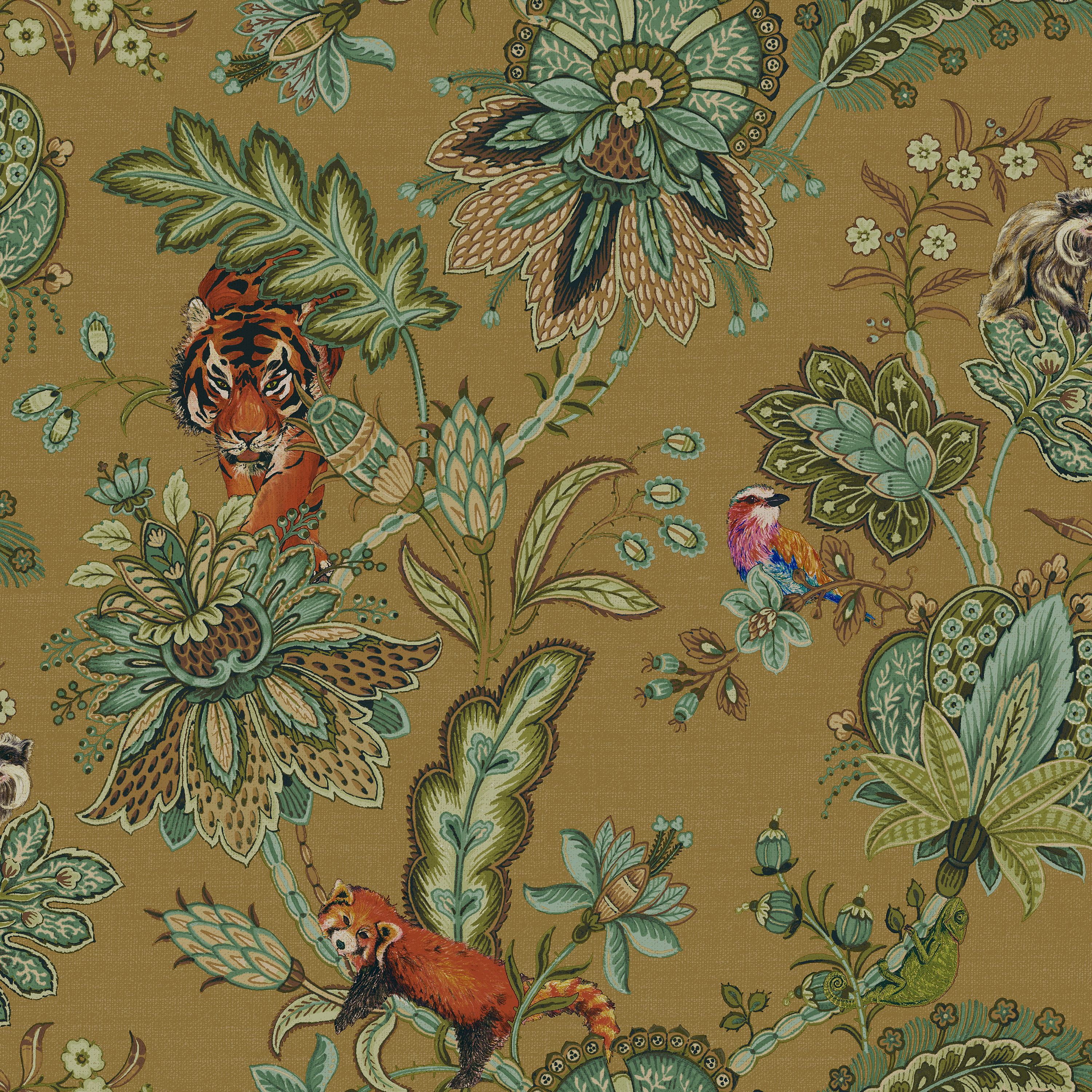 Holden Decor Animal Jacobean Ochre Wallpaper - 10.05m x 53cm