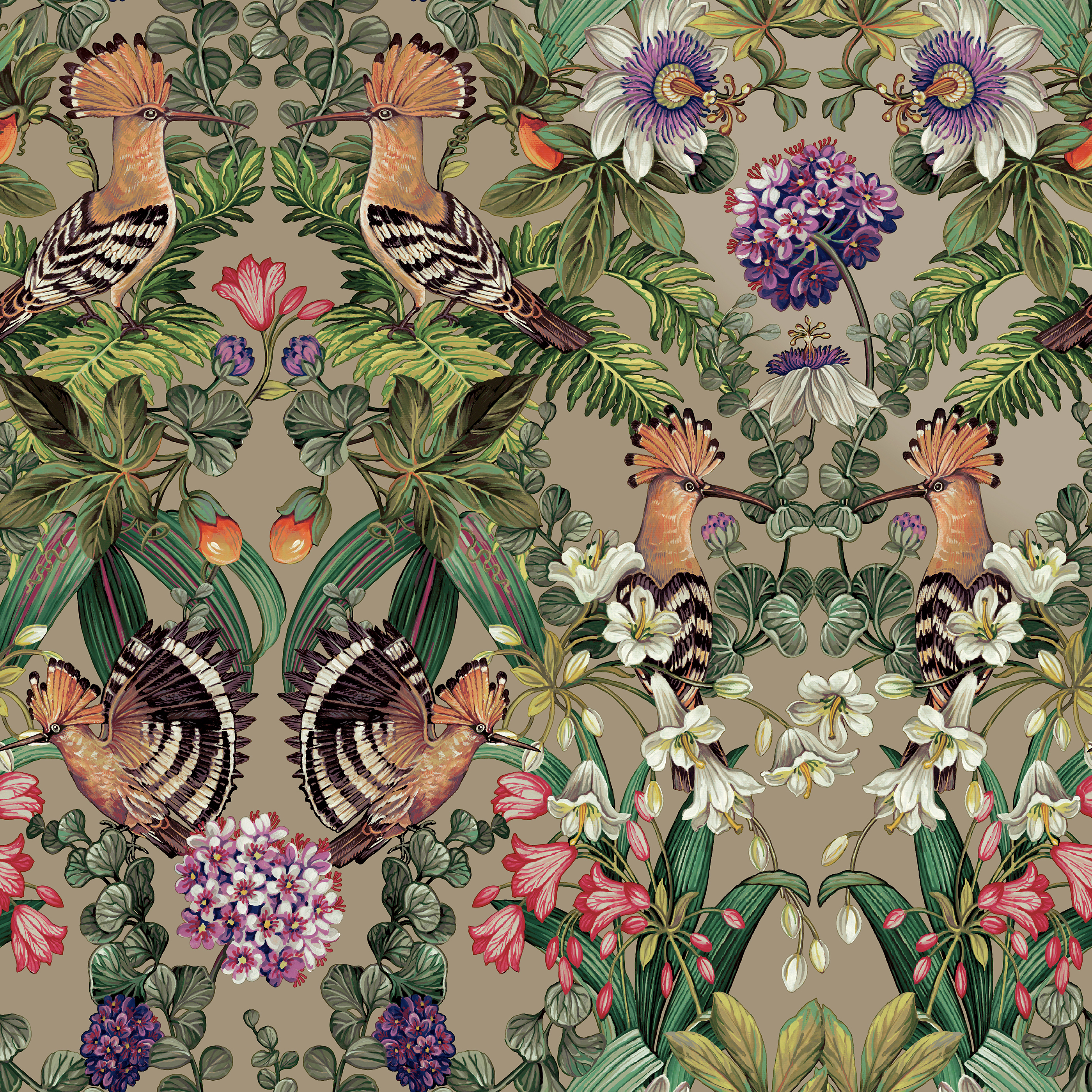 Holden Decor Mirrored Bird Champagne Wallpaper - 10.05m x 53cm