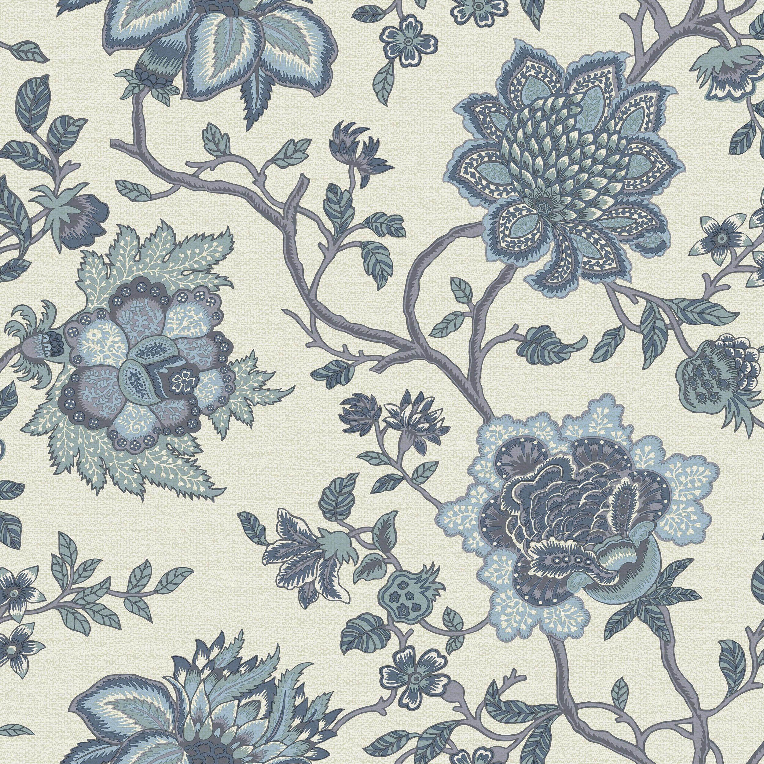 Holden Decor Jacobean Trail Blue Wallpaper - 10.05m x 53cm