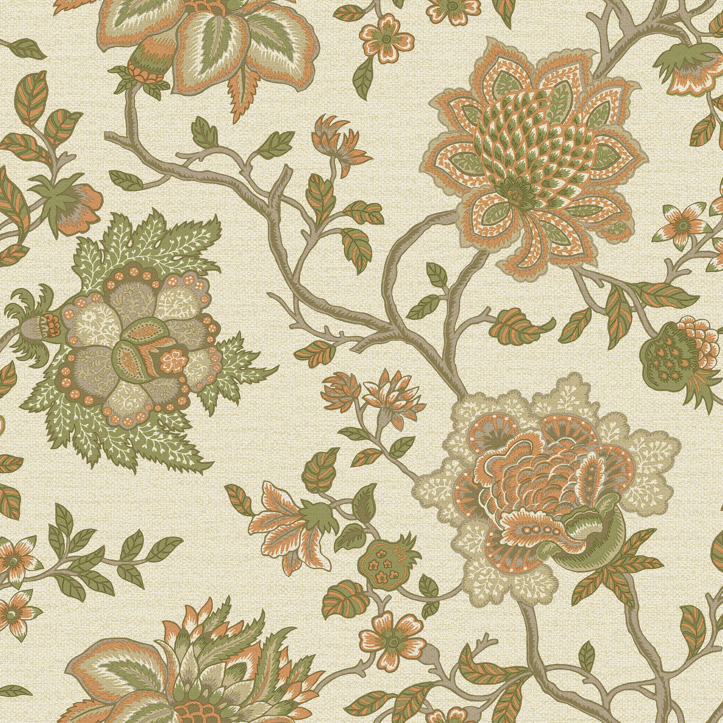 Holden Decor Jacobean Trail Orange & Sage Wallpaper - 10.05m x 53cm