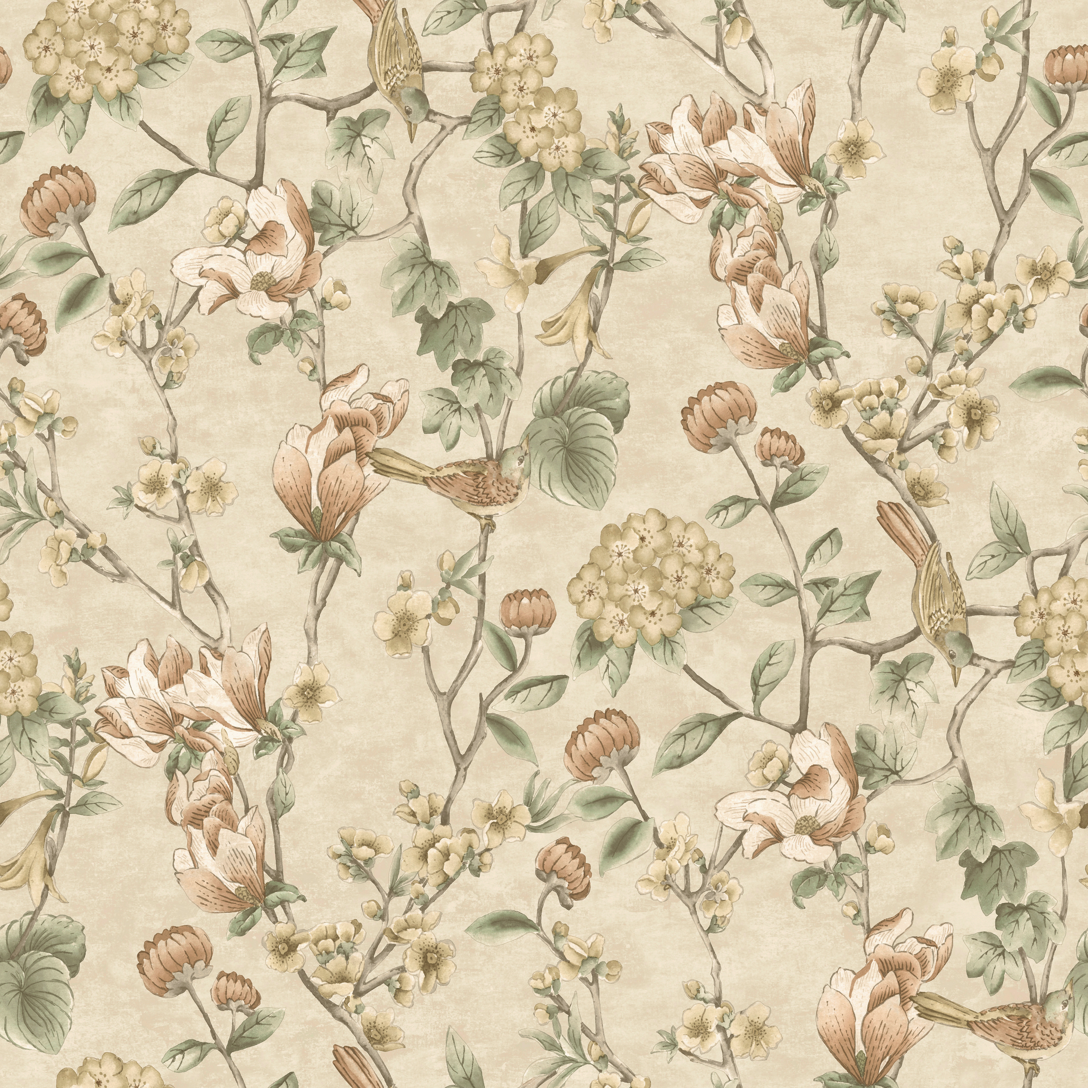 Holden Decor Floral Bird Trail Cream Wallpaper - 10.05m x 53cm