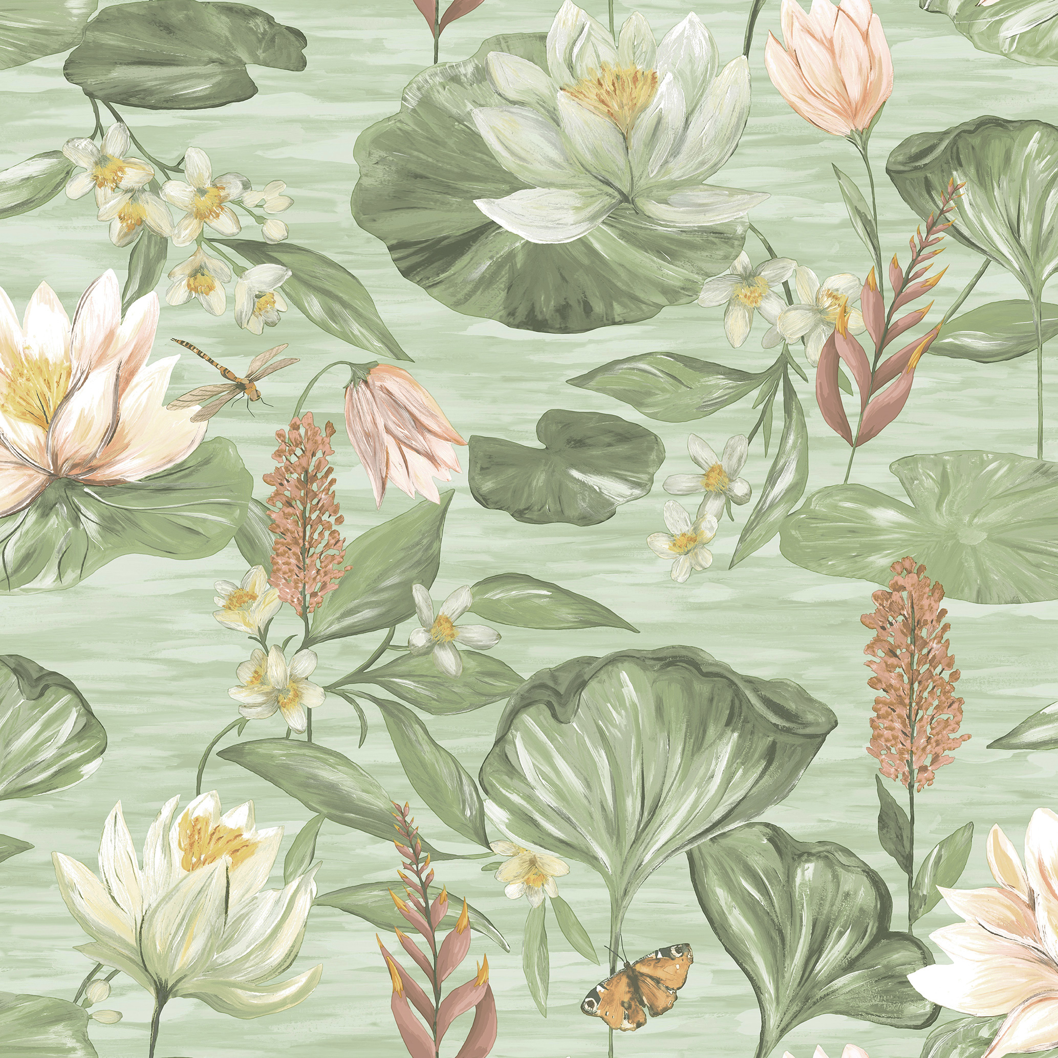 Image of Holden Decor Lily Pad Green Wallpaper - 10.05m x 53cm