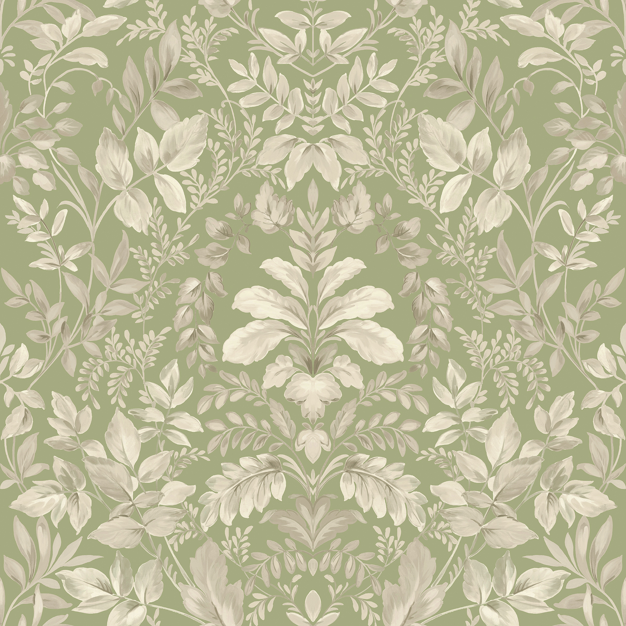 Image of Holden Decor Leaf Damask Sage Wallpaper - 10.05m x 53cm