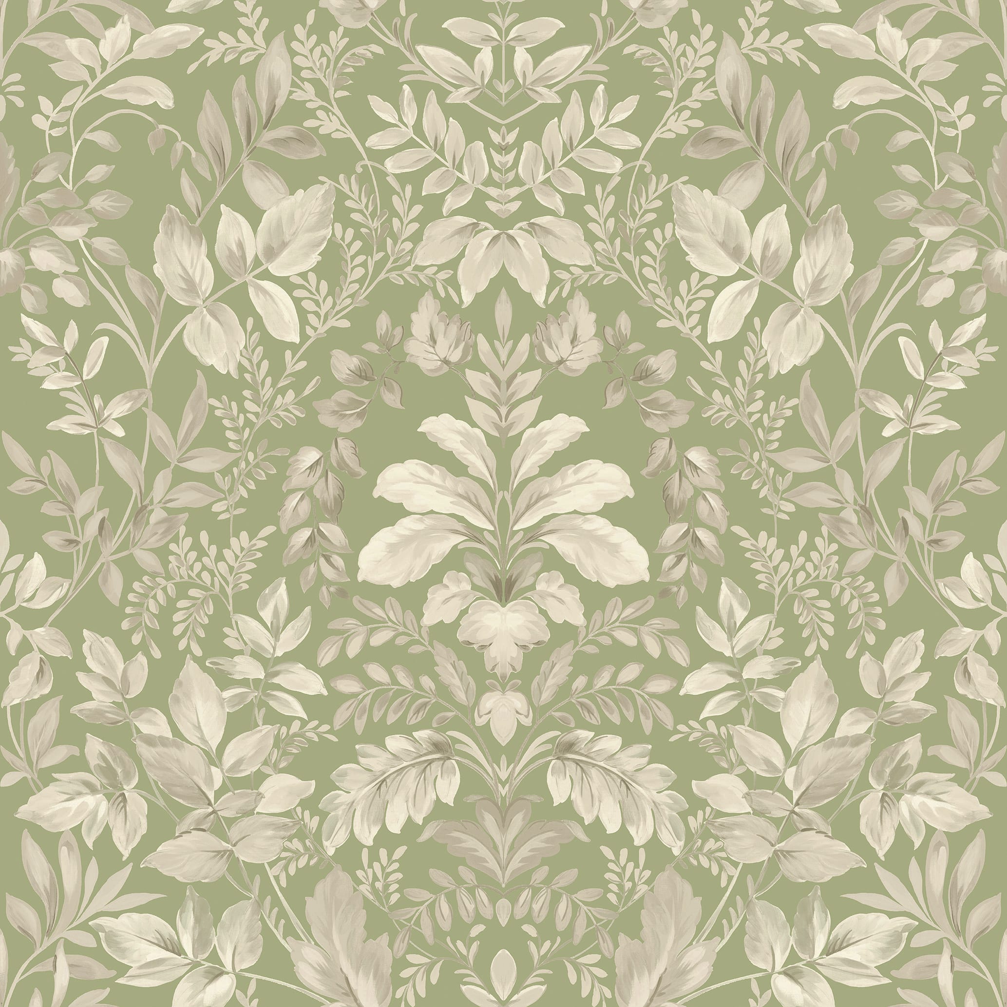 Holden Decor Leaf Damask Sage Wallpaper 10.05m x 53cm Wickes.co.uk
