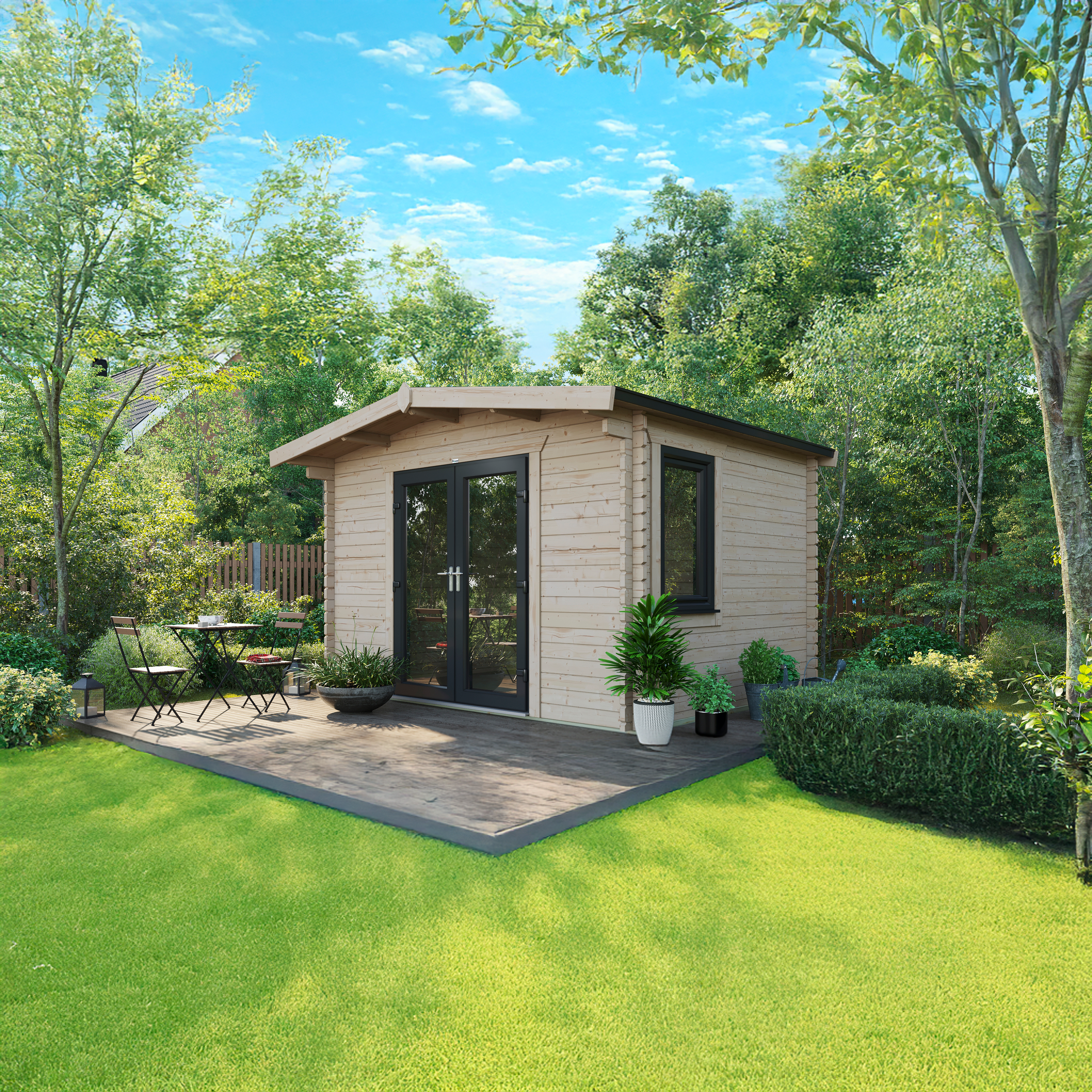 Powersheds Central Doors Chalet 44mm Notched Logs Cabin - 10 x 12ft