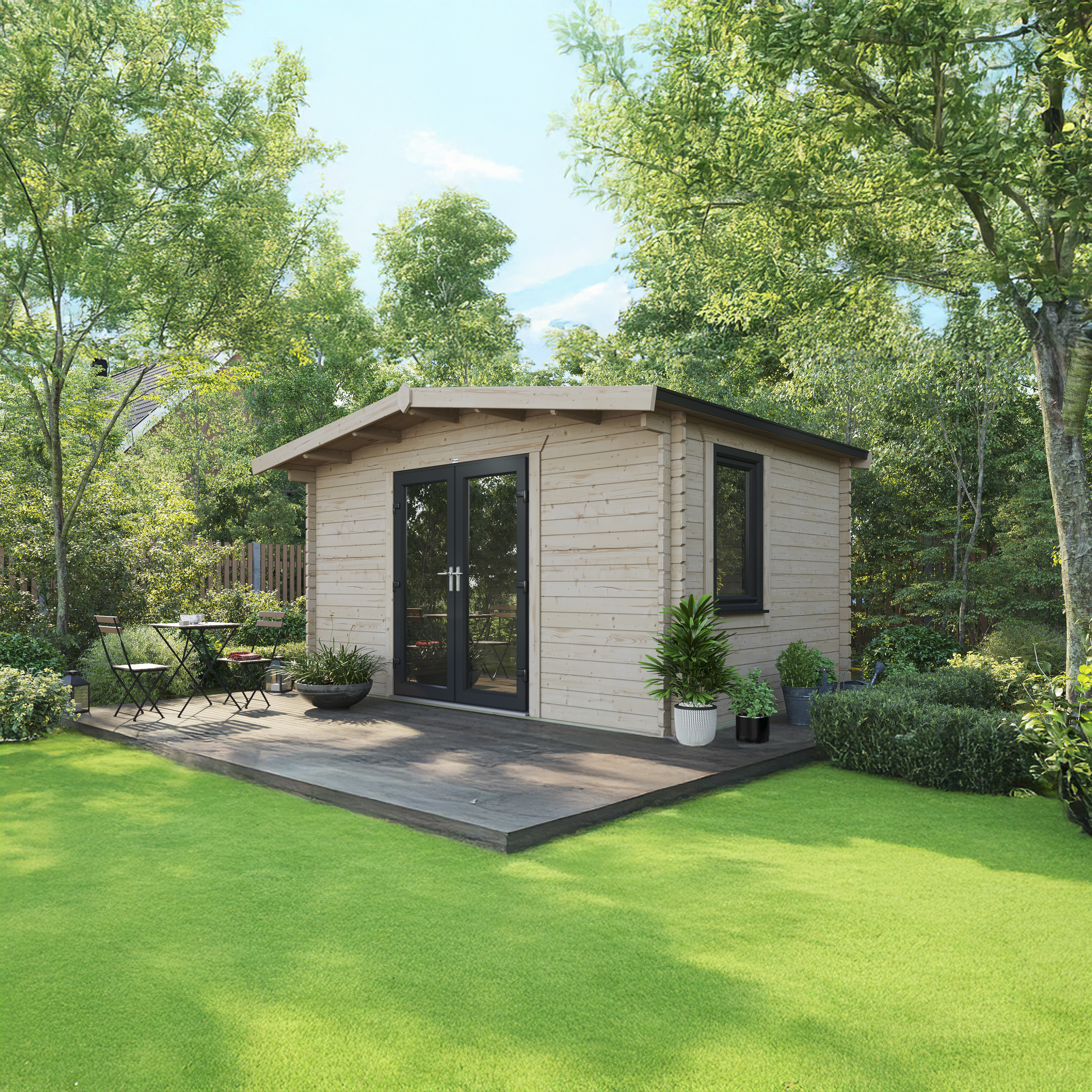 Powersheds Central Doors Chalet 44mm Notched Logs Cabin - 10 x 14ft