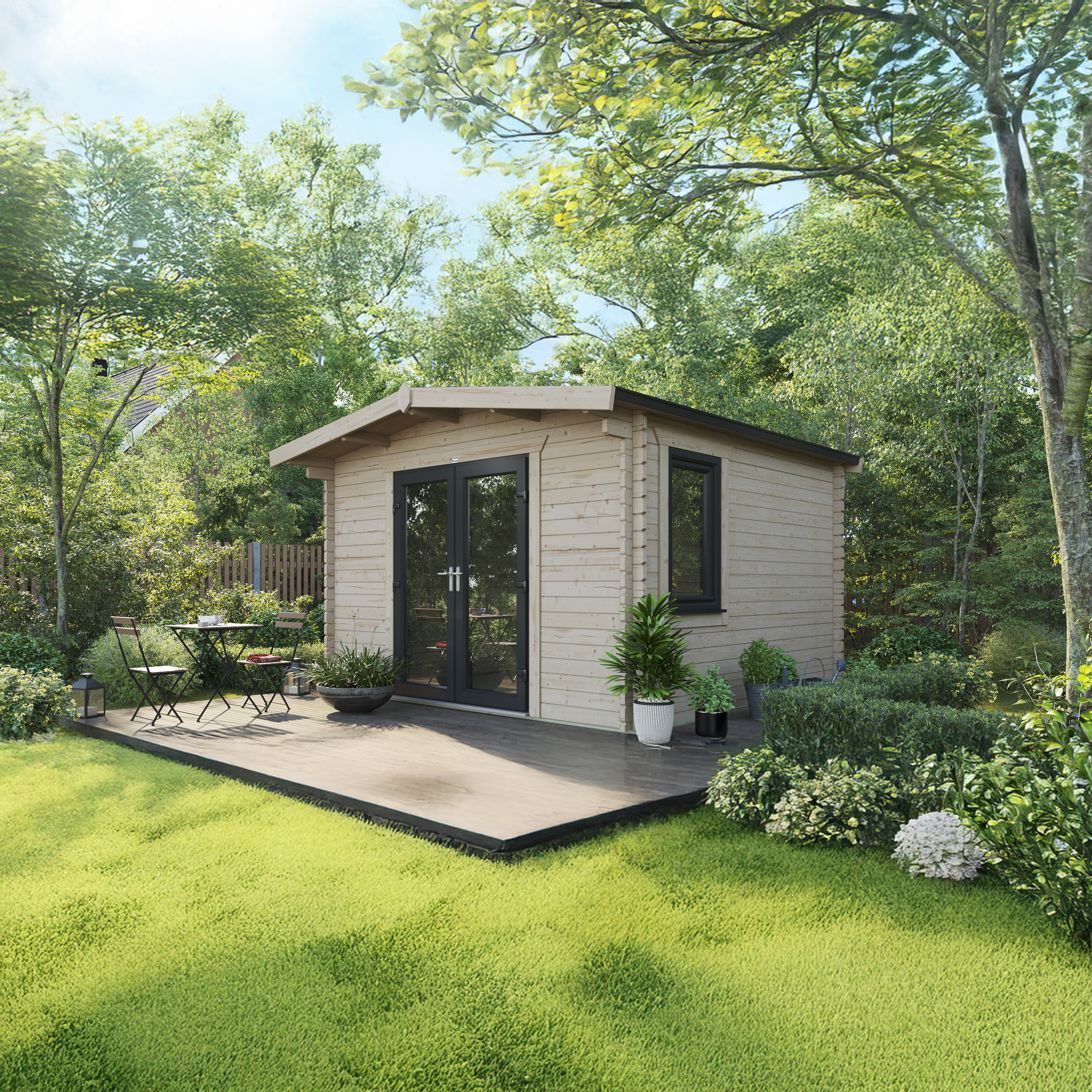Powersheds Central Doors Chalet 44mm Notched Logs Cabin - 12 x 12ft