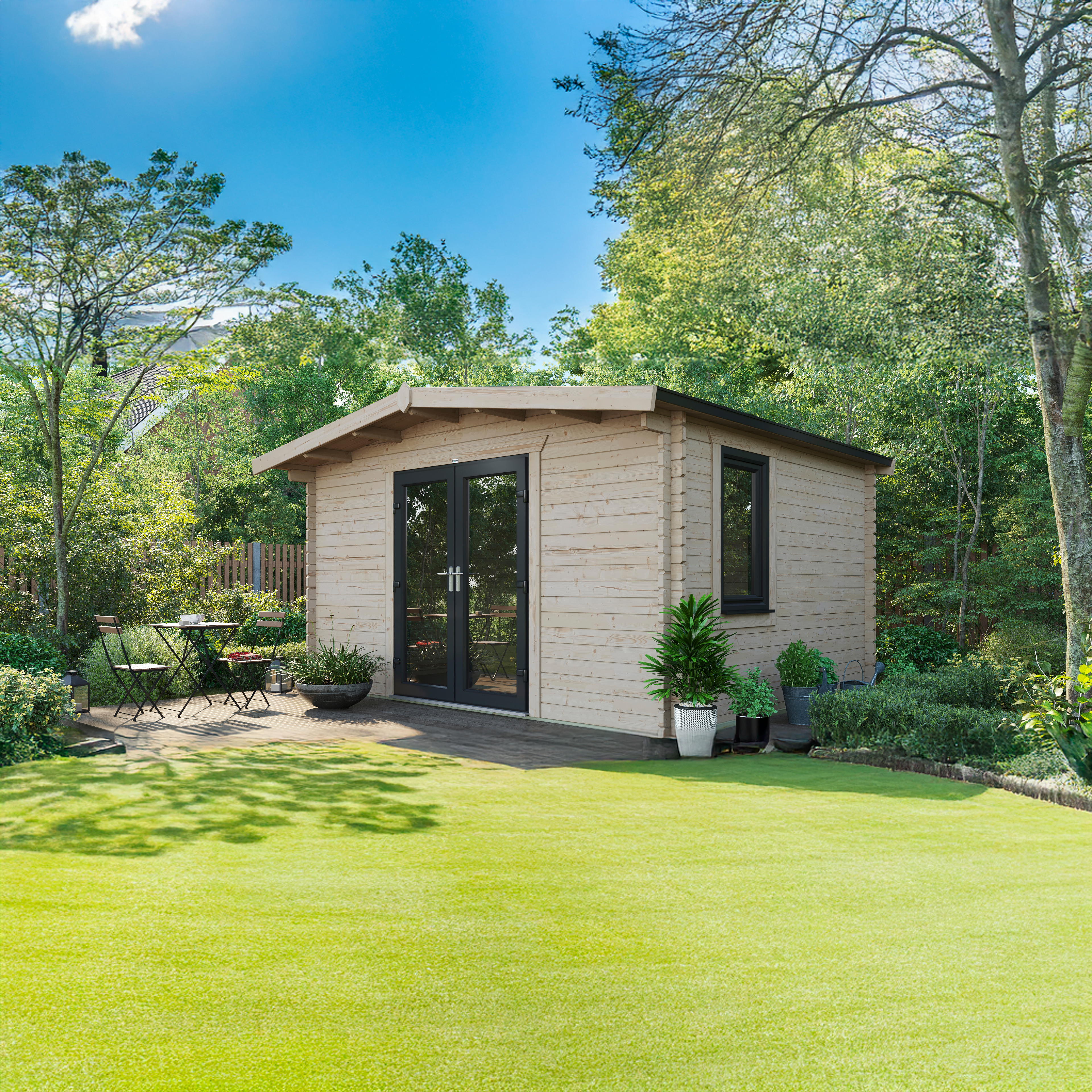 Powersheds Central Doors Chalet 44mm Notched Logs Cabin - 12 x 14ft