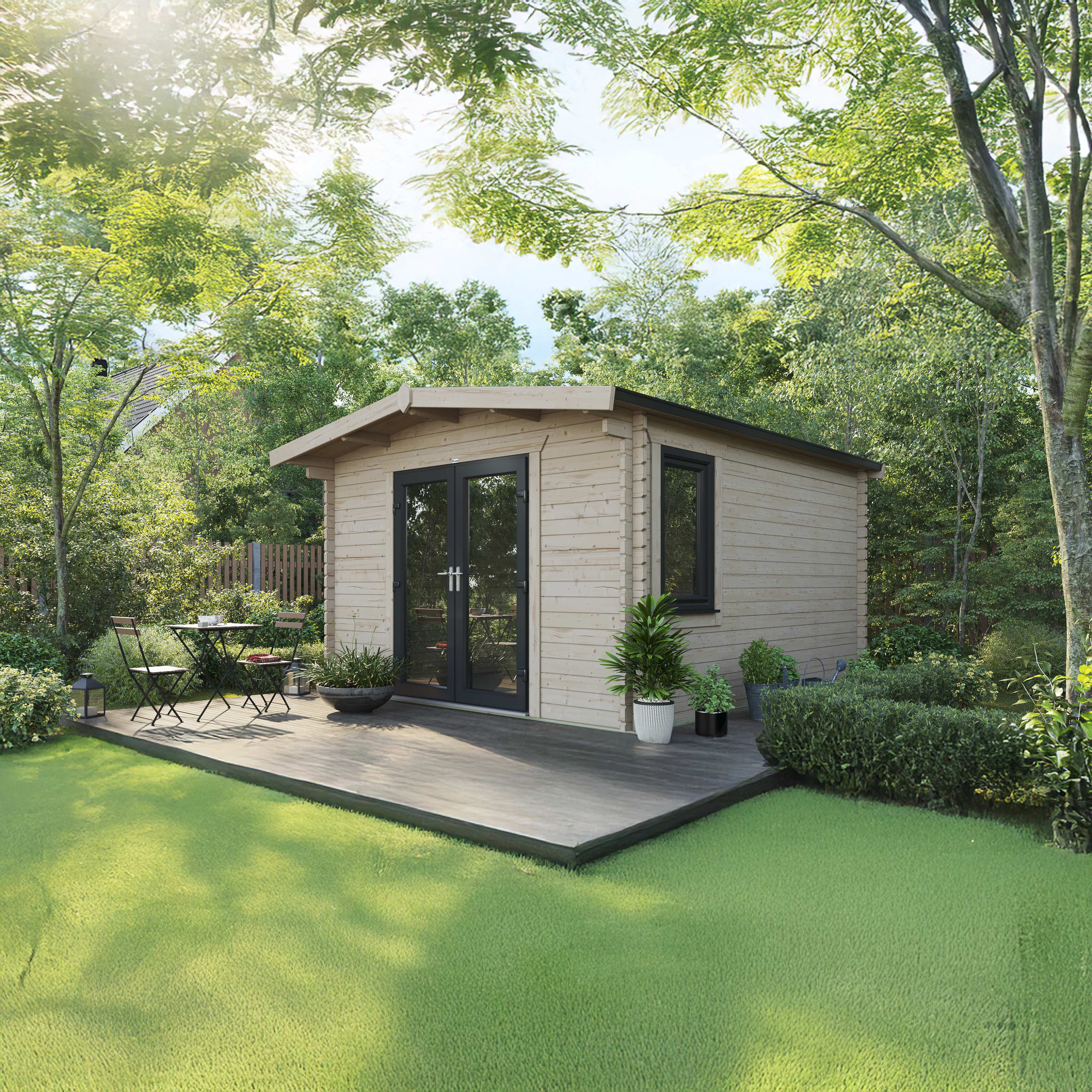 Powersheds Central Doors Chalet 44mm Notched Logs Cabin - 14 x 12ft