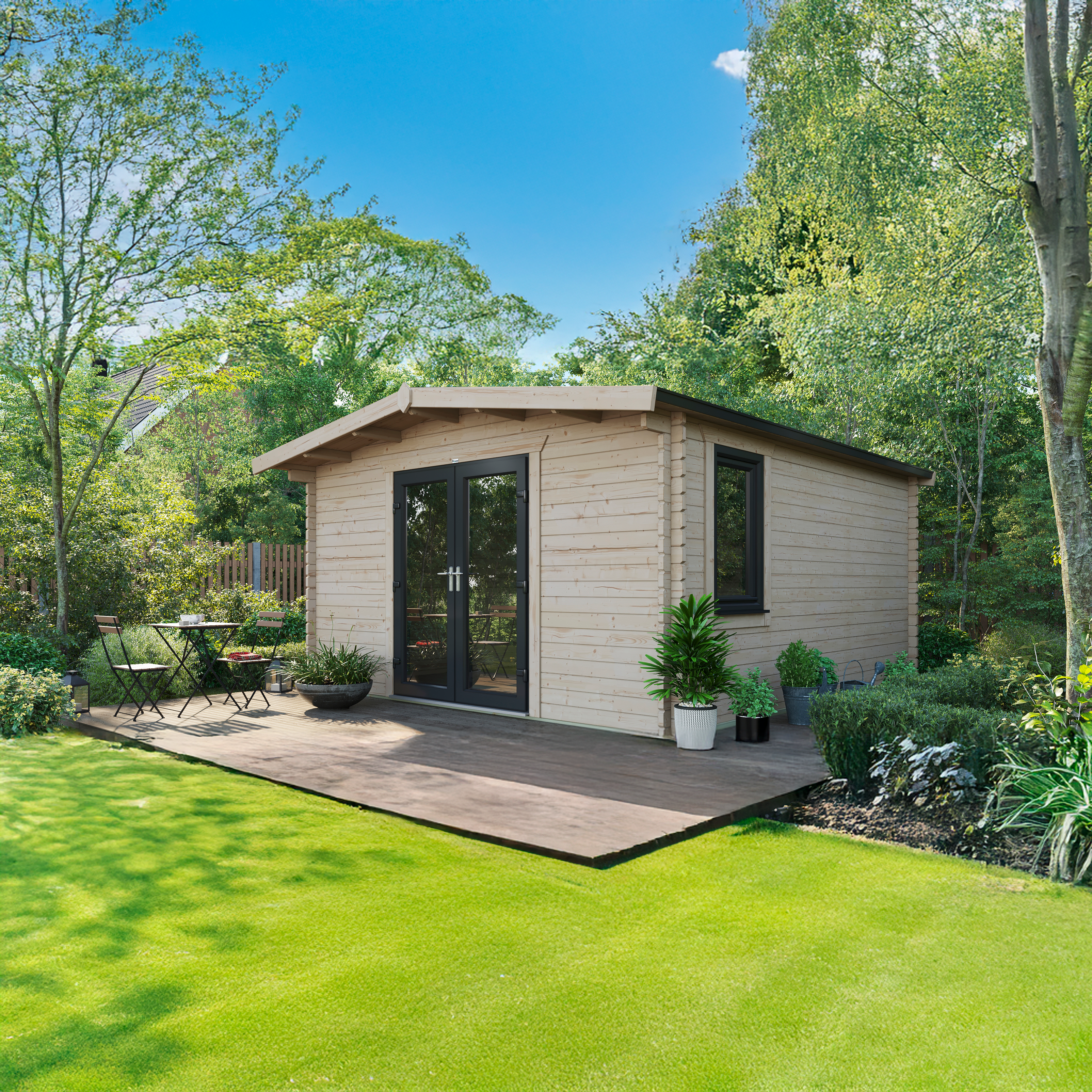 Powersheds Central Doors Chalet 44mm Notched Logs Cabin - 16 x 14ft