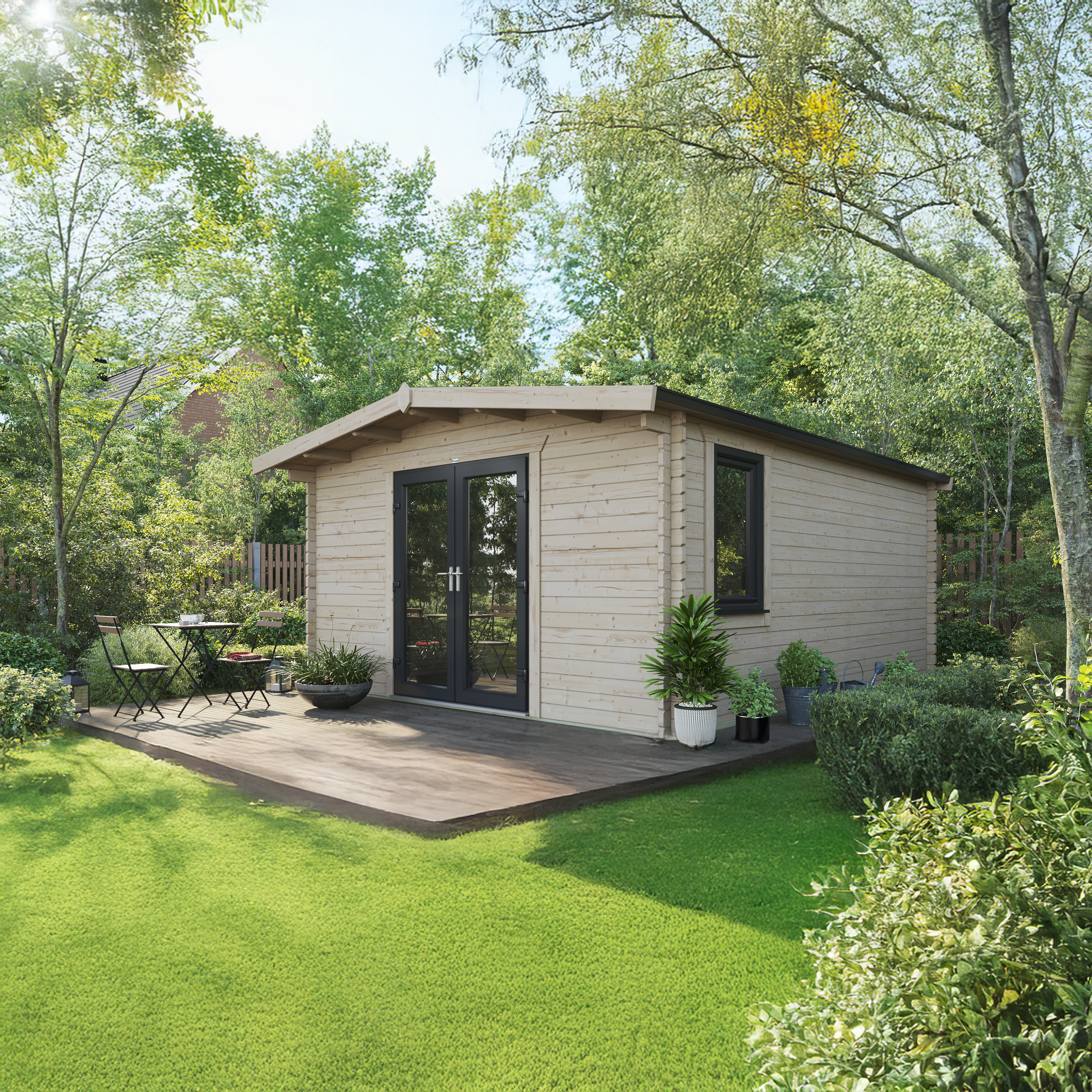 Powersheds Central Doors Chalet 44mm Notched Logs Cabin - 18 x 14ft