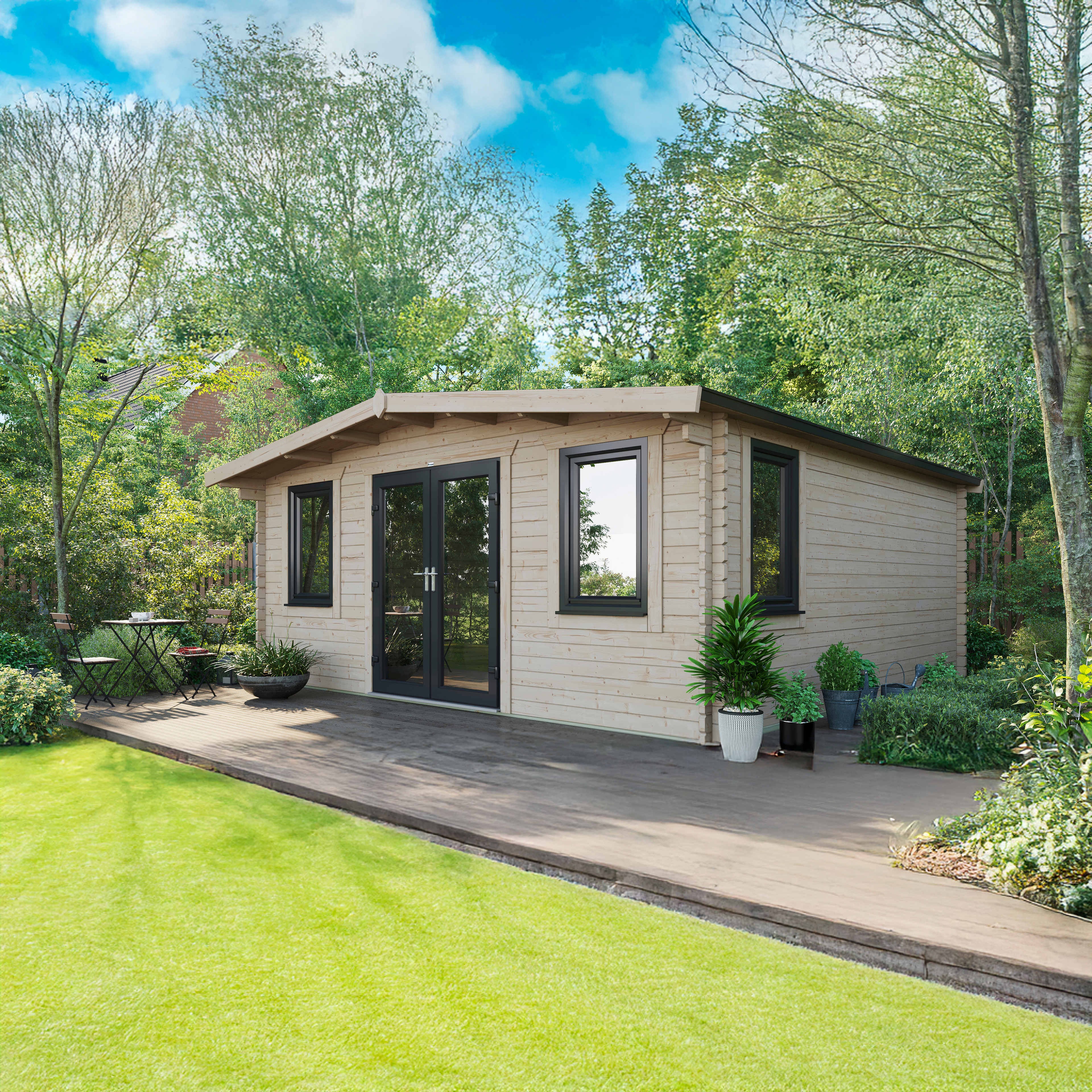 Power Sheds 18 x 18ft Chalet 44mm Notched Logs Log Cabin