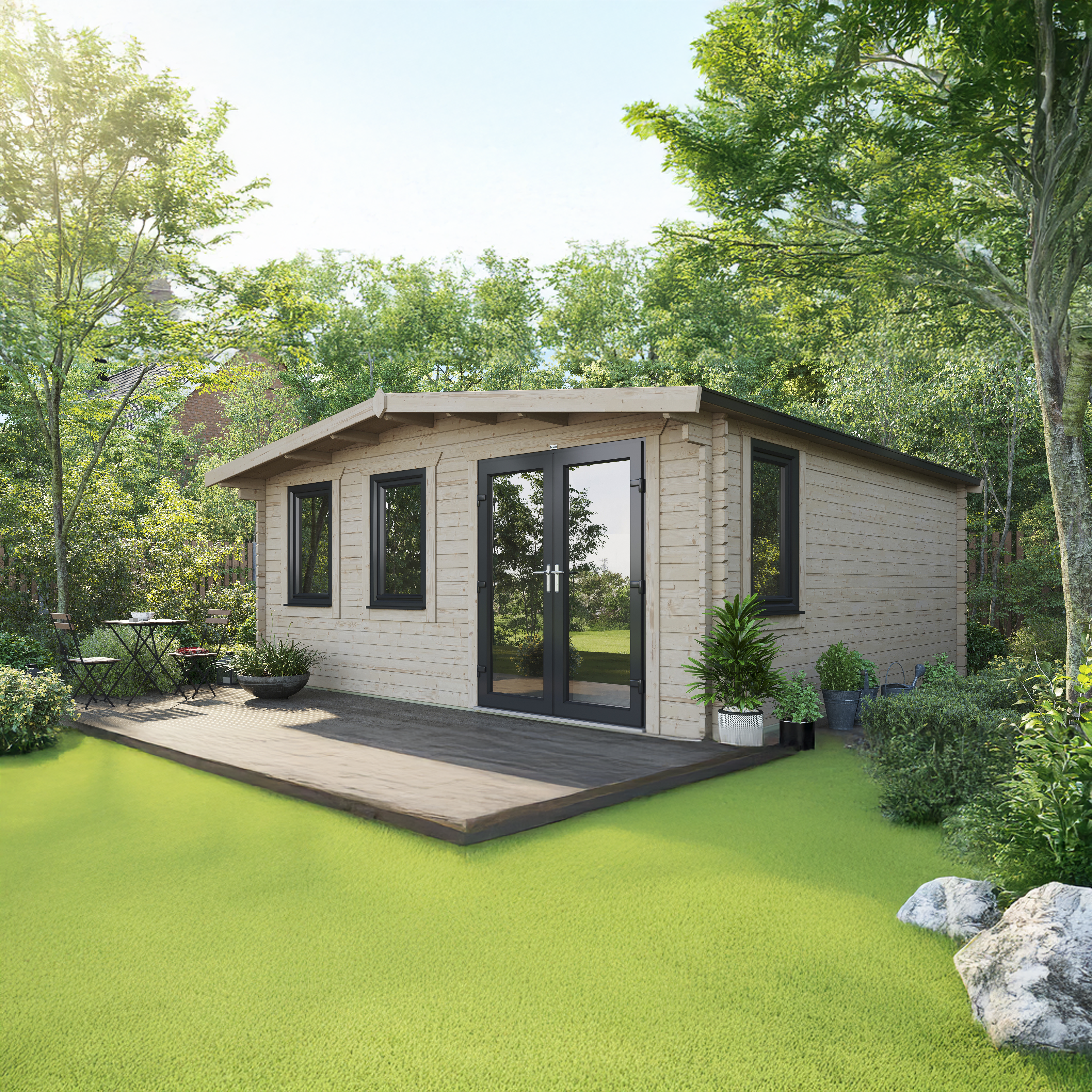 Powersheds Right Hand Door Chalet 44mm Notched Logs Cabin - 18 x 18ft