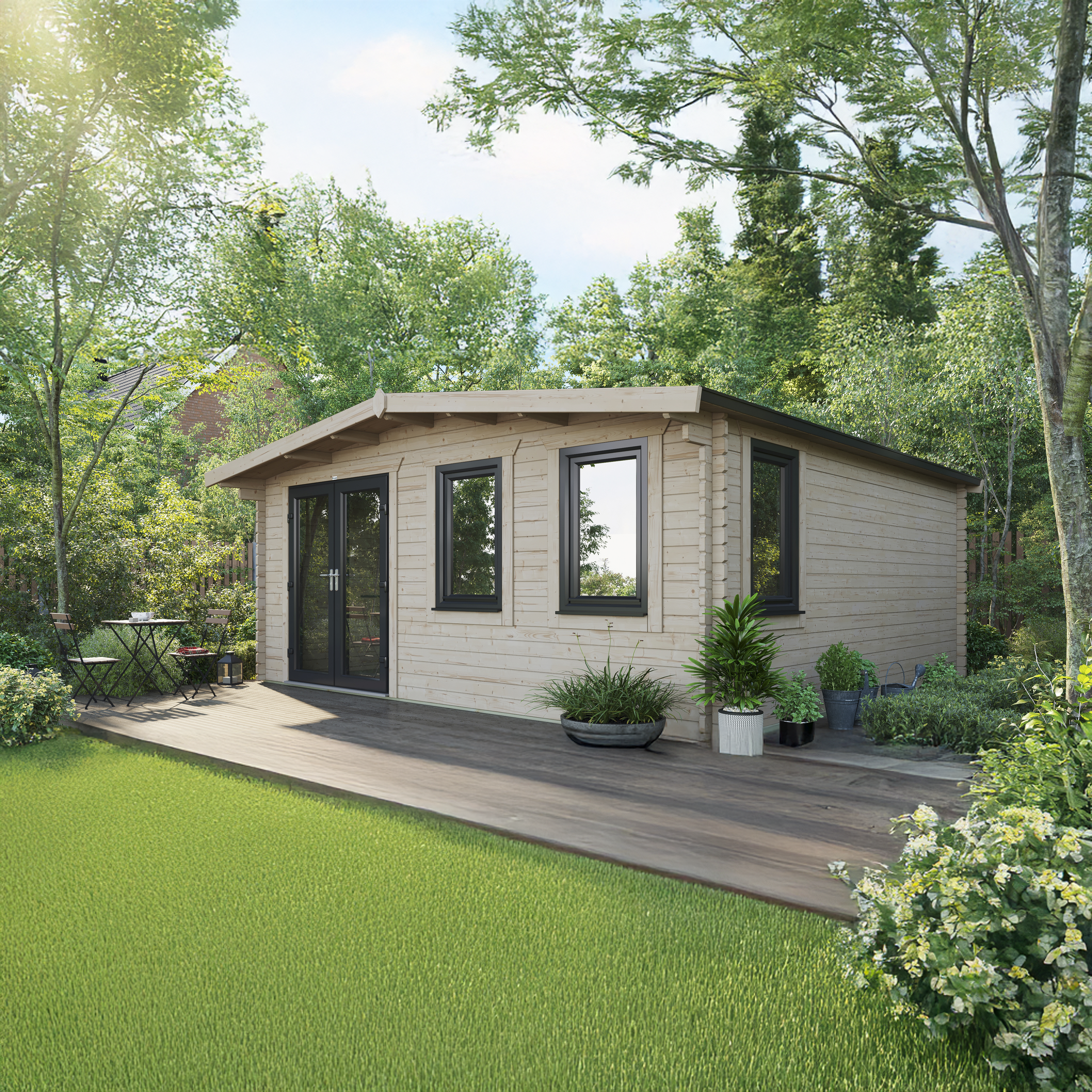 Powersheds Left Hand Door Chalet 44mm Notched Logs Cabin - 18 x 18ft