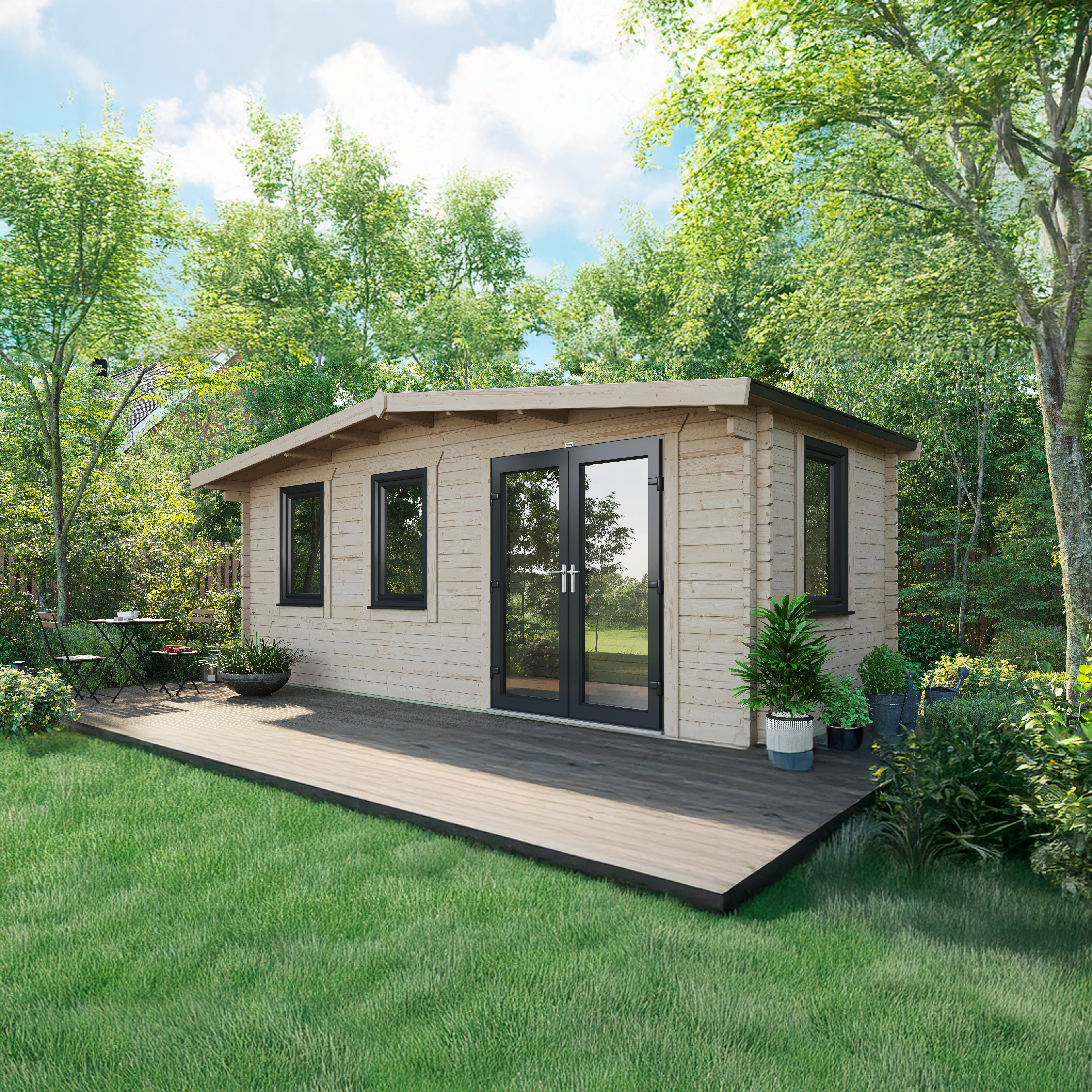 Powersheds Right Hand Door Chalet 44mm Notched Logs Cabin - 8 x 20ft