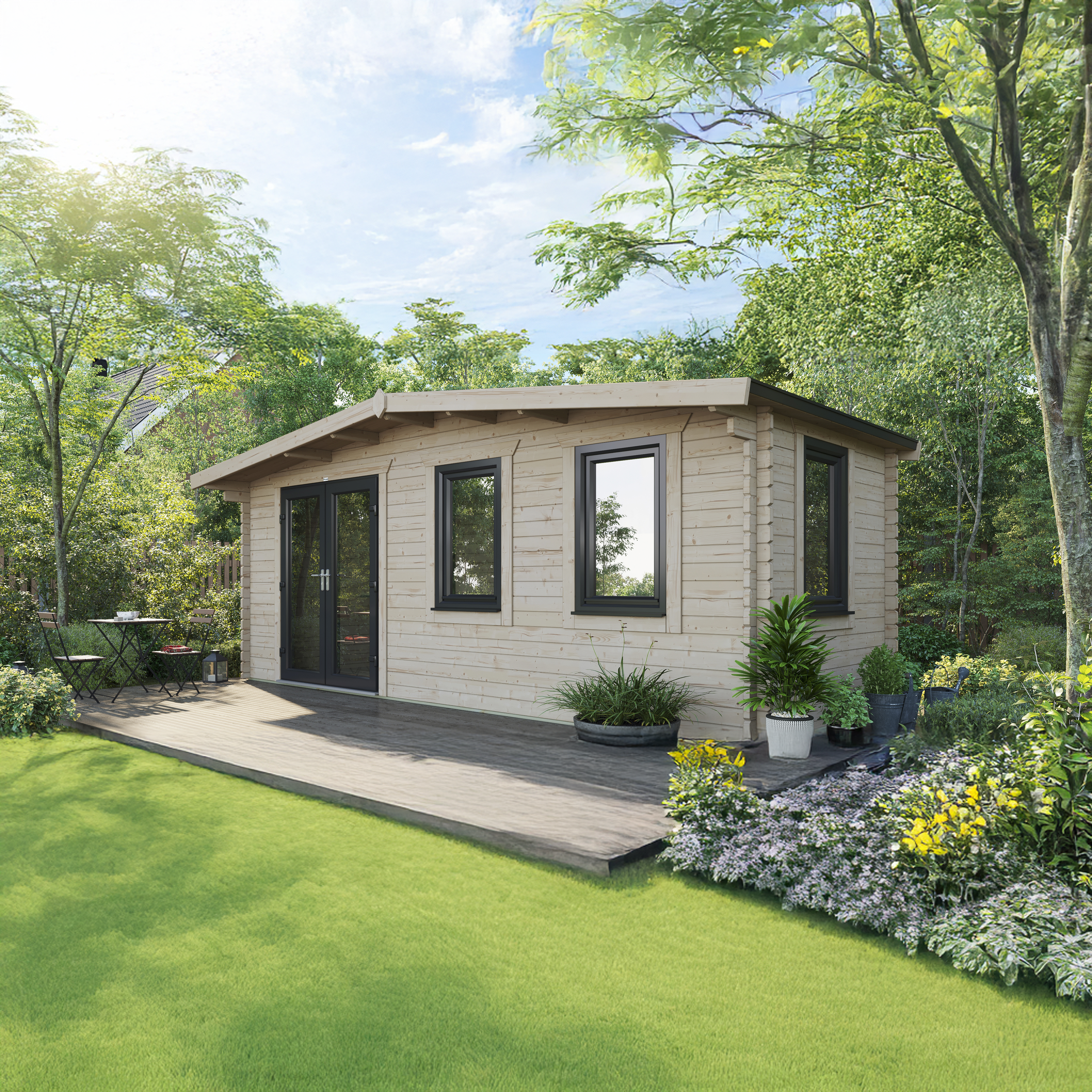 Powersheds Left Hand Door Chalet 44mm Notched Logs Cabin - 8 x 20ft