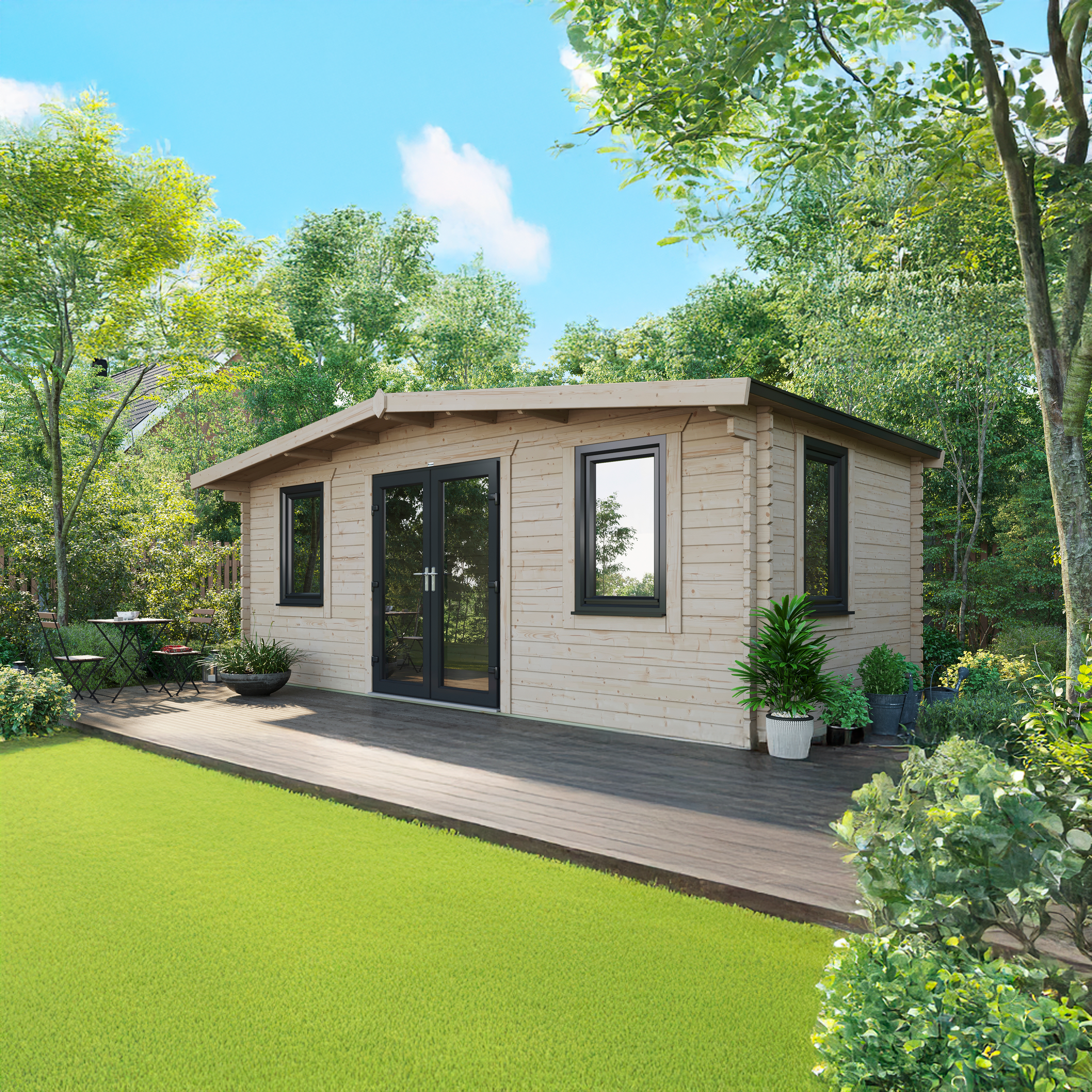 Powersheds Central Doors Chalet 44mm Notched Logs Cabin - 10 x 20ft