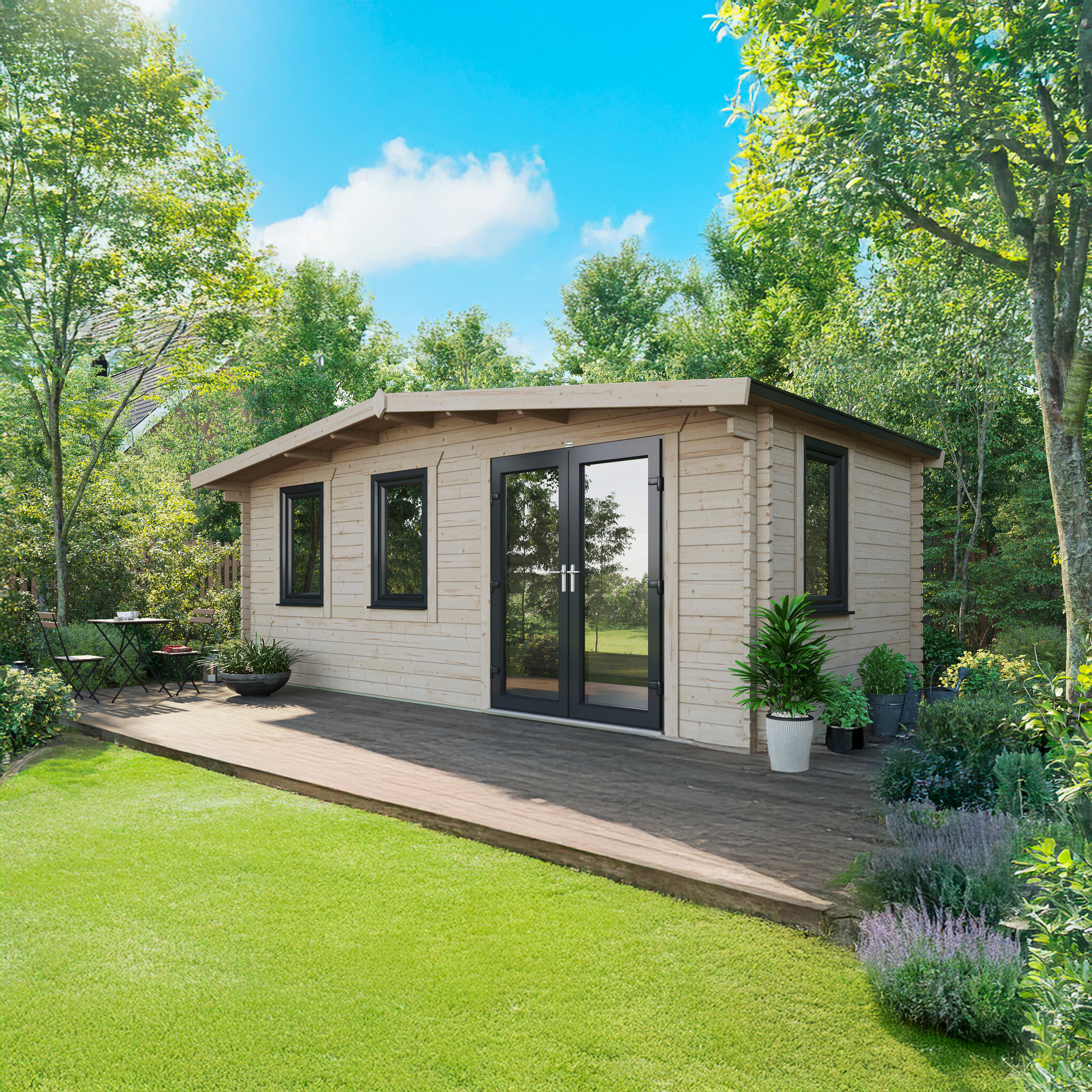 Powersheds Right Hand Door Chalet 44mm Notched Logs Cabin - 10 x 20ft