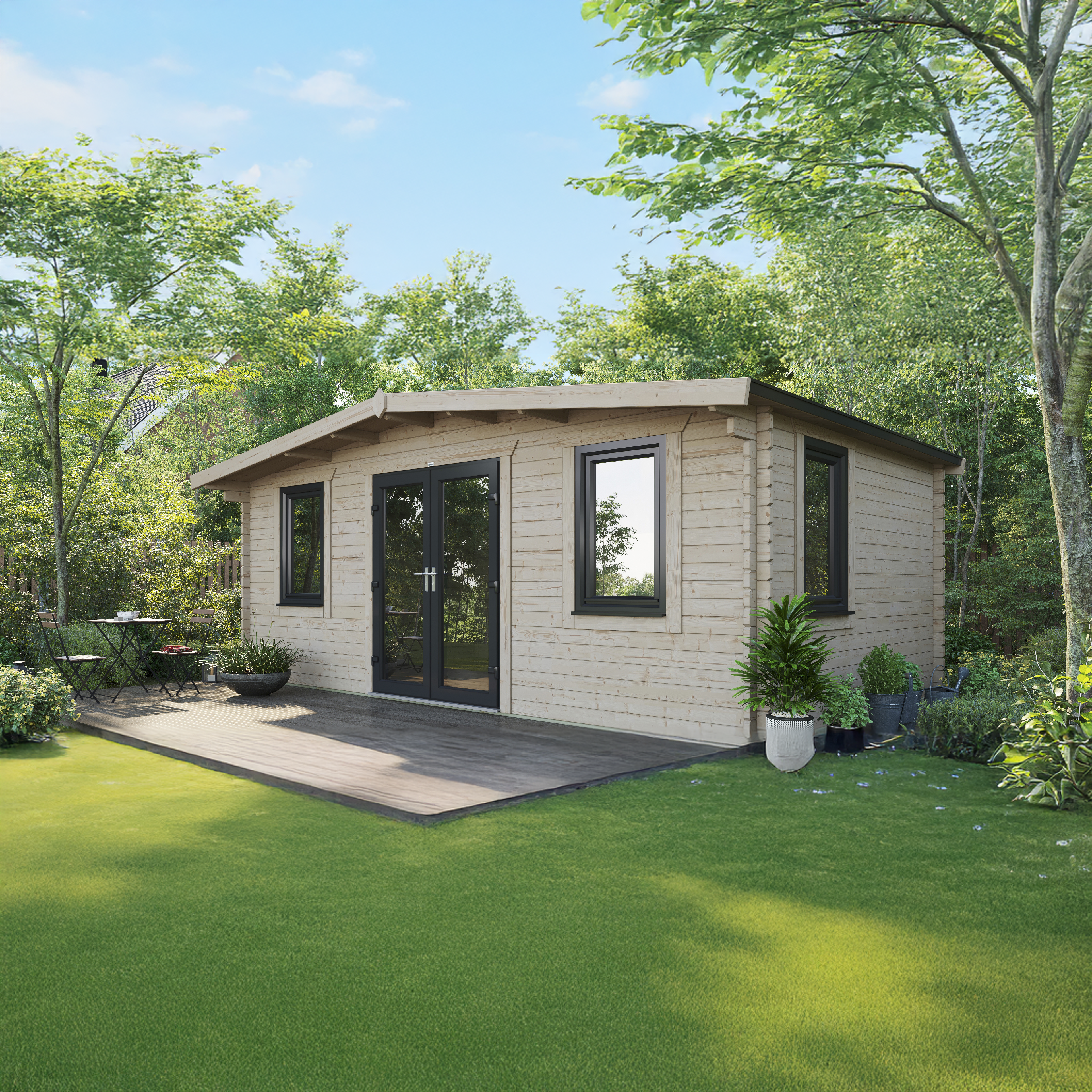 Powersheds Central Doors Chalet 44mm Notched Logs Cabin - 12 x 20ft
