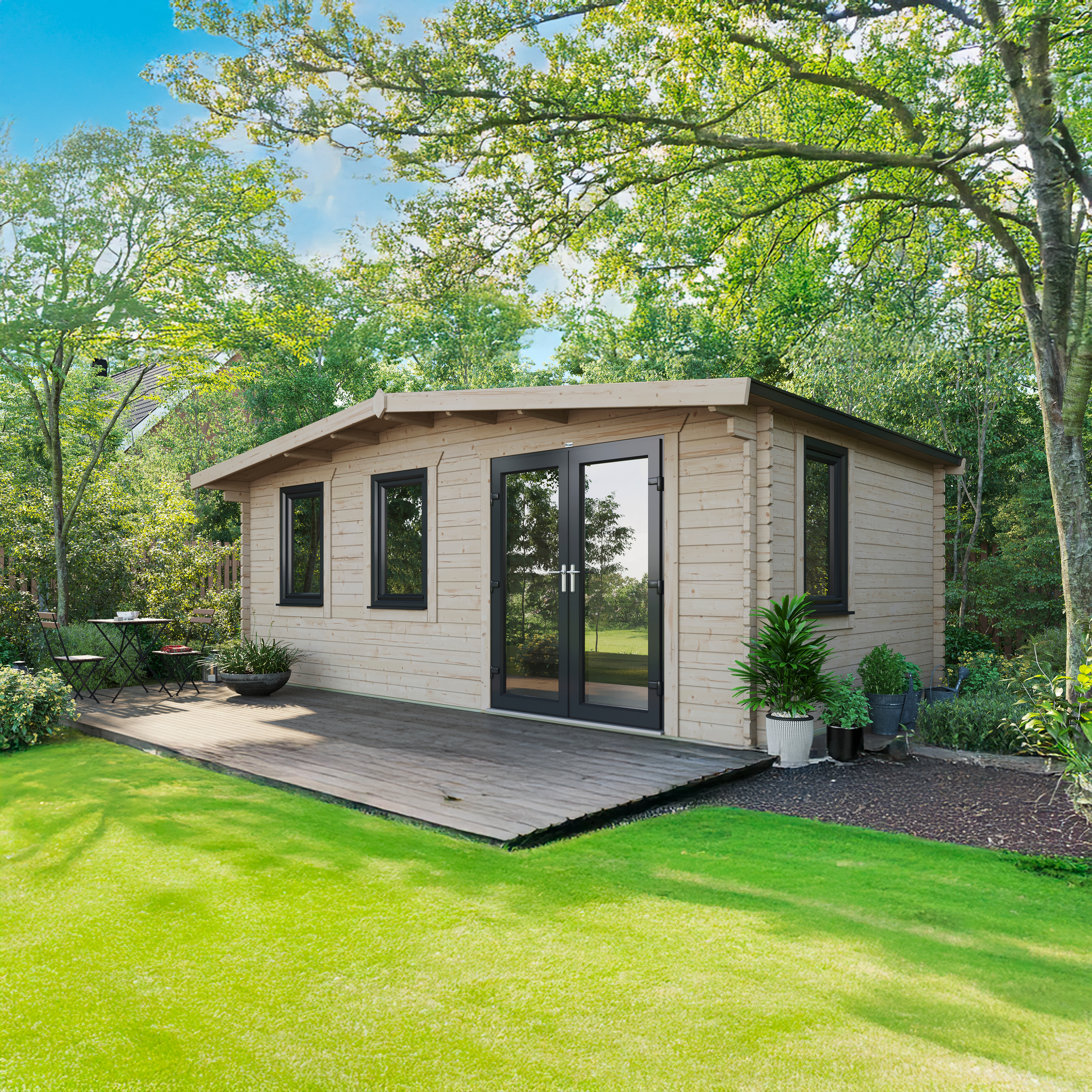 Power Sheds 12 x 20ft Chalet 44mm Notched Logs Log Cabin