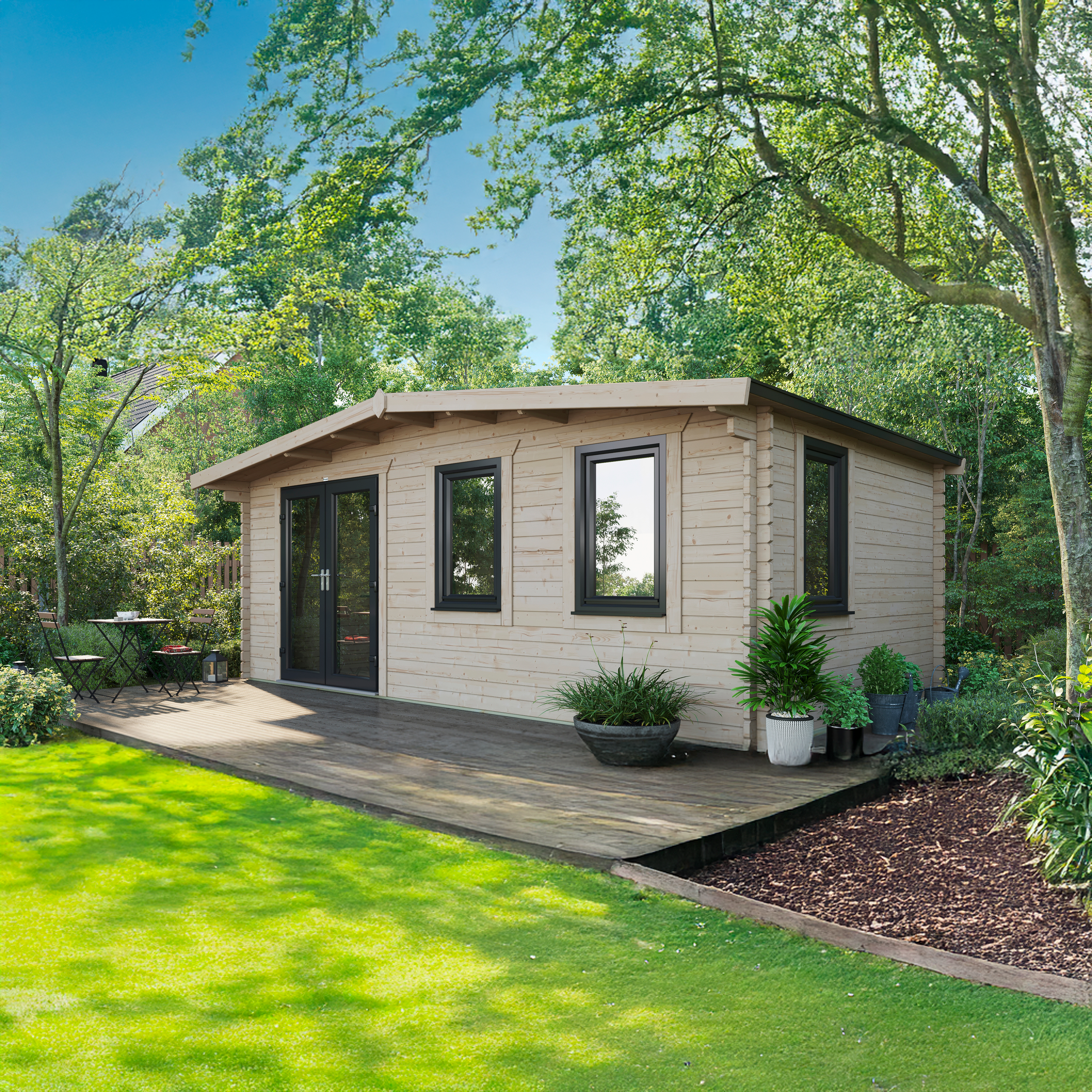 Powershed Left Hand Door Chalet 44mm Notched Logs Cabin - 12 x 20ft