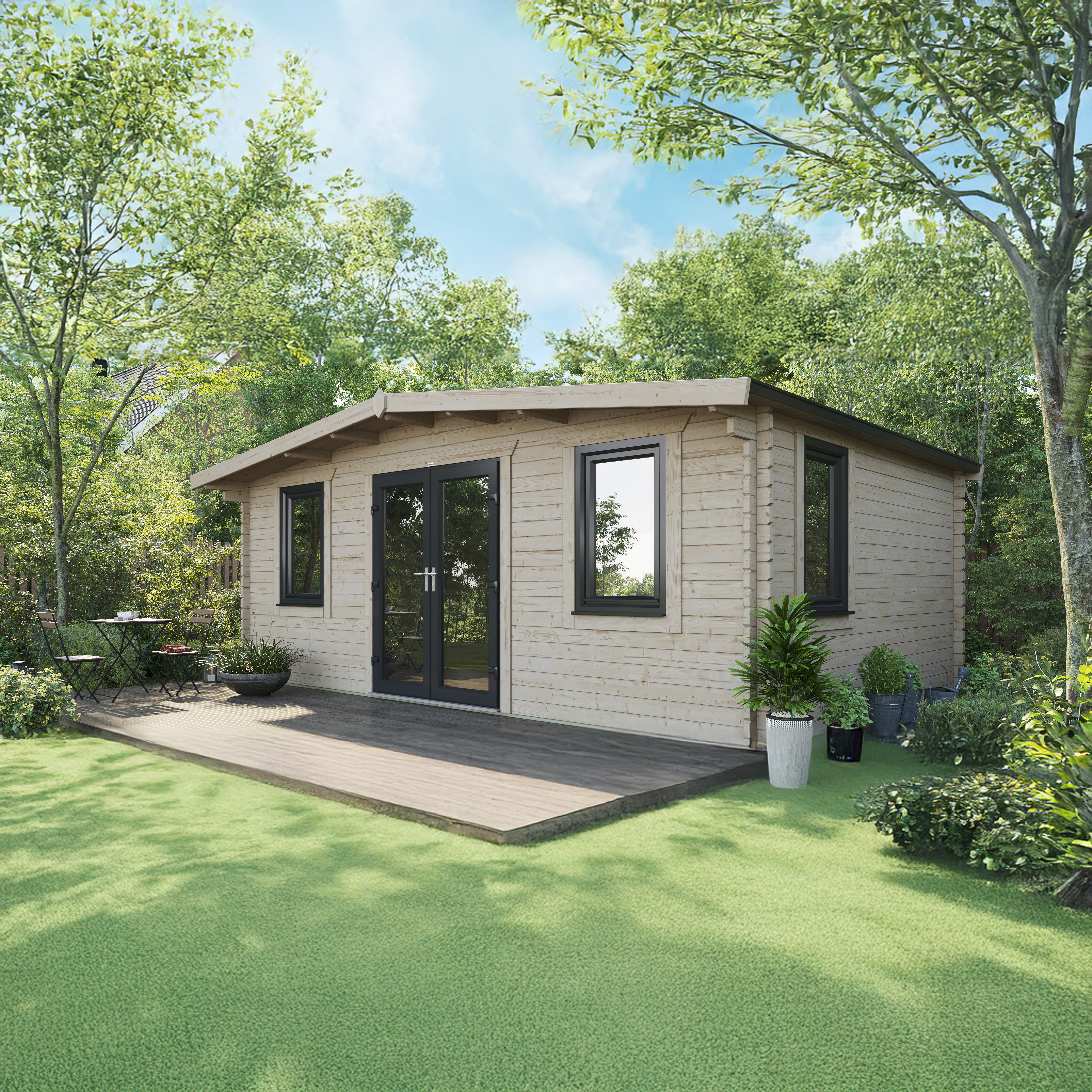 Powersheds Central Doors Chalet 44mm Notched Logs Cabin - 14 x 20ft