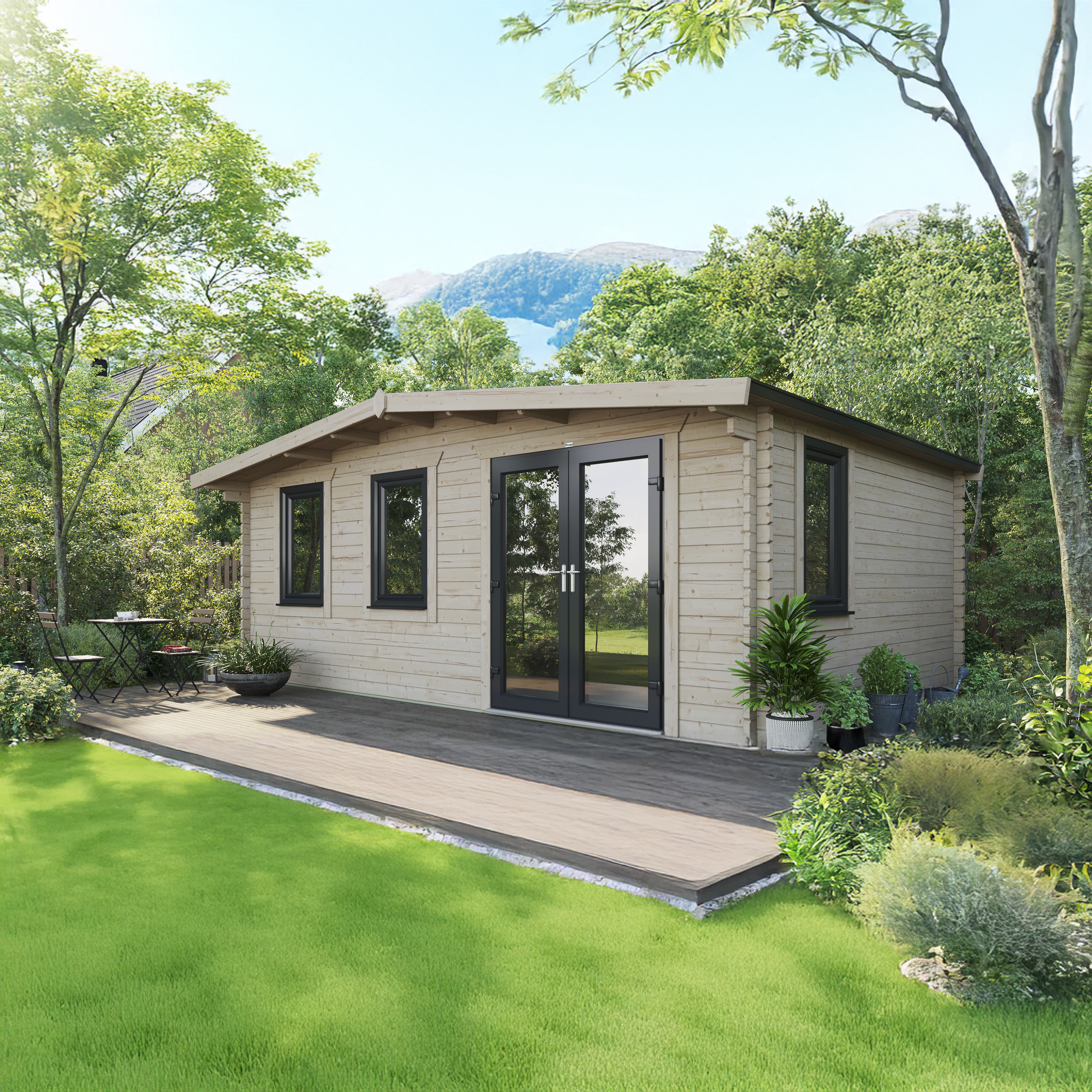 Power Sheds 14 x 20ft Chalet 44mm Notched Logs Log Cabin