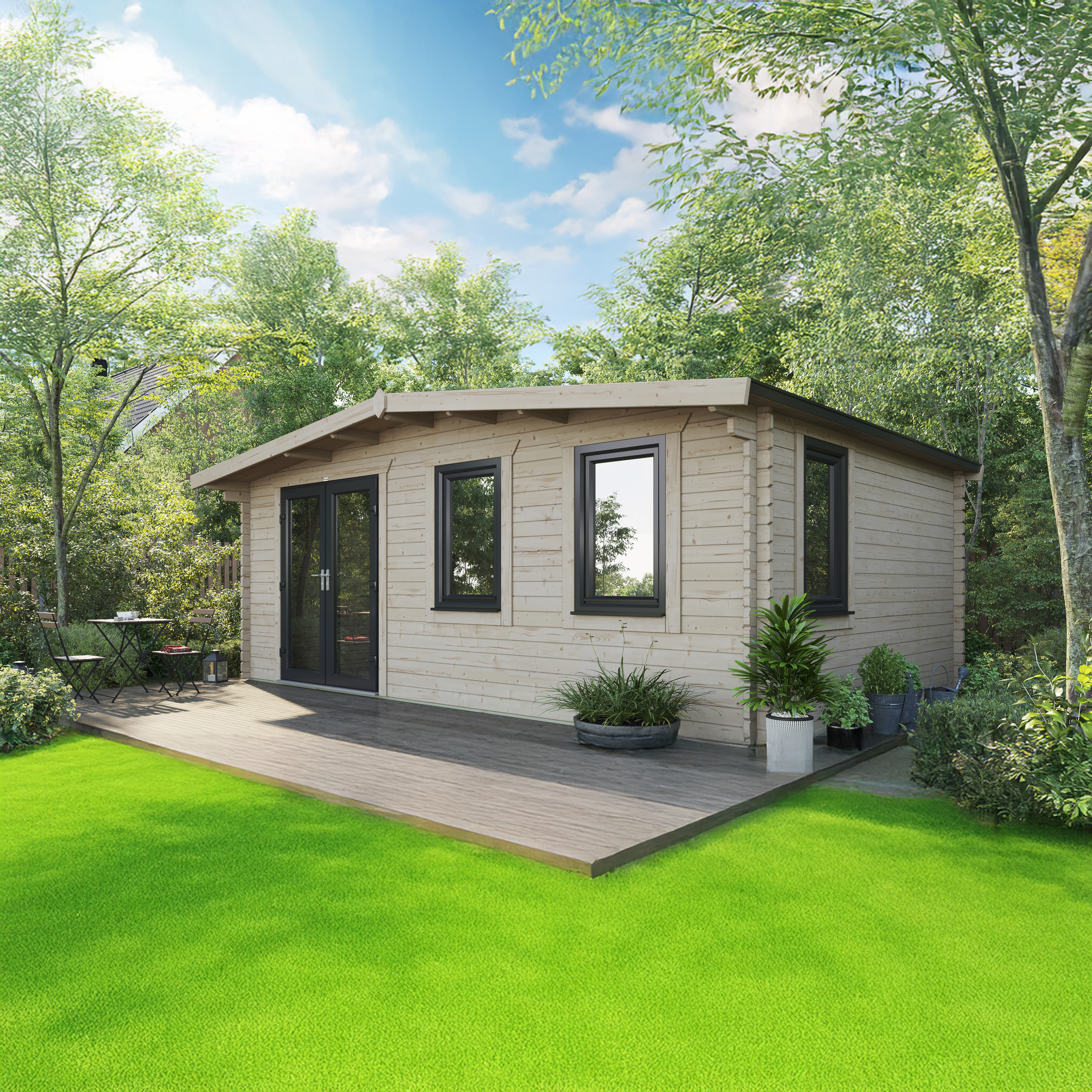 Powersheds Left Hand Door Chalet 44mm Notched Logs Cabin - 14 x 20ft