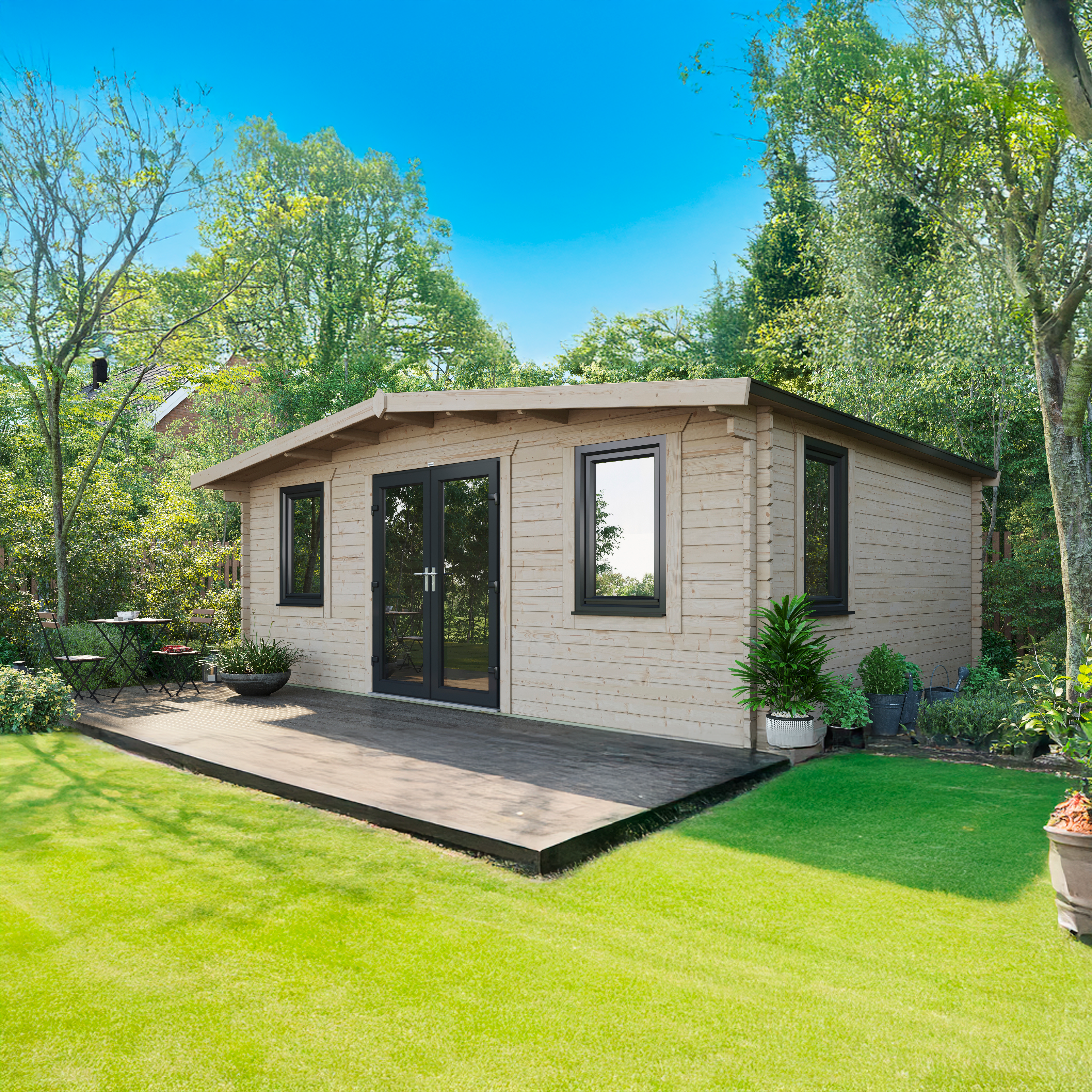 Powersheds Central Doors Chalet 44mm Notched Logs Cabin - 16 x 20ft