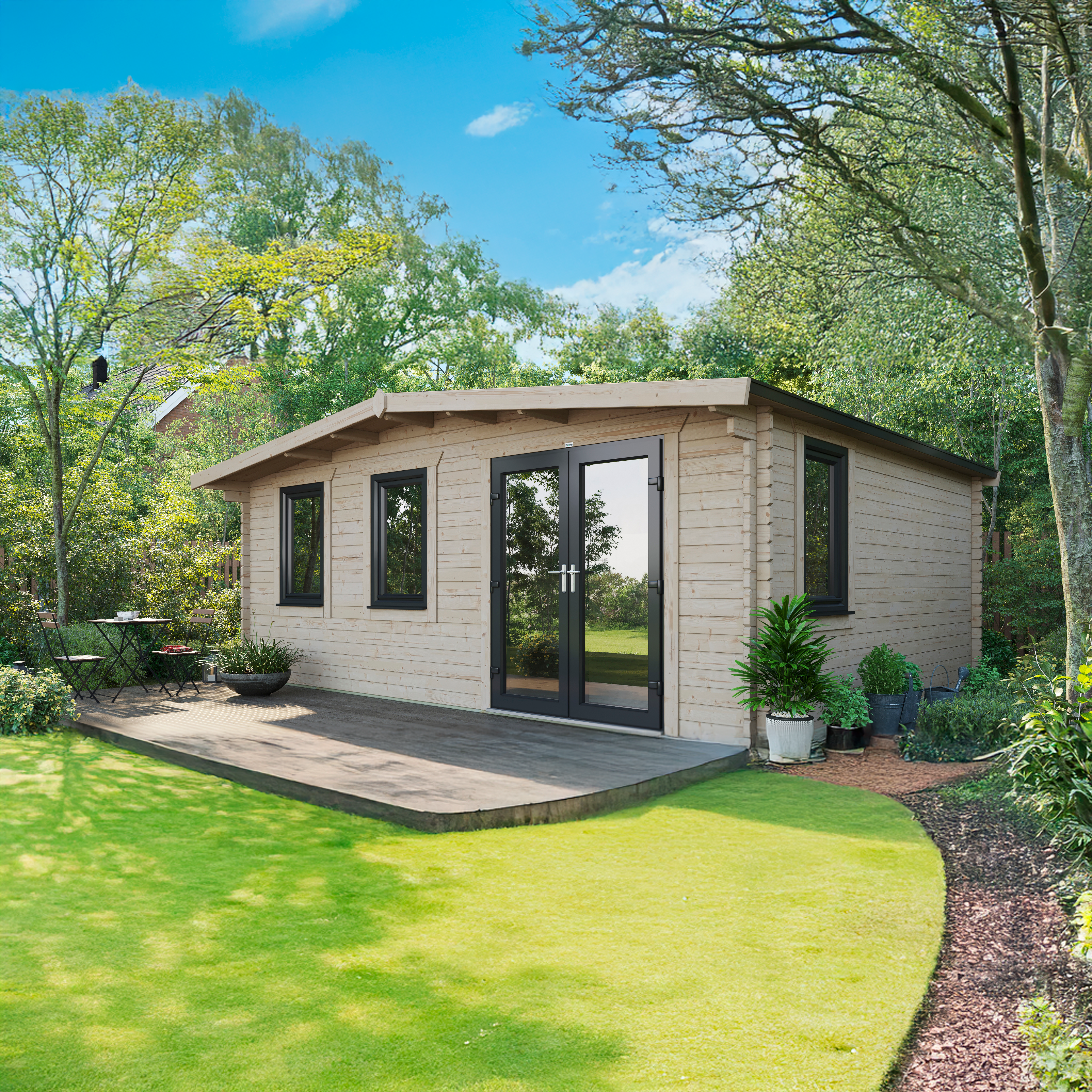 Power Sheds 16 x 20ft Chalet 44mm Notched Logs Log Cabin