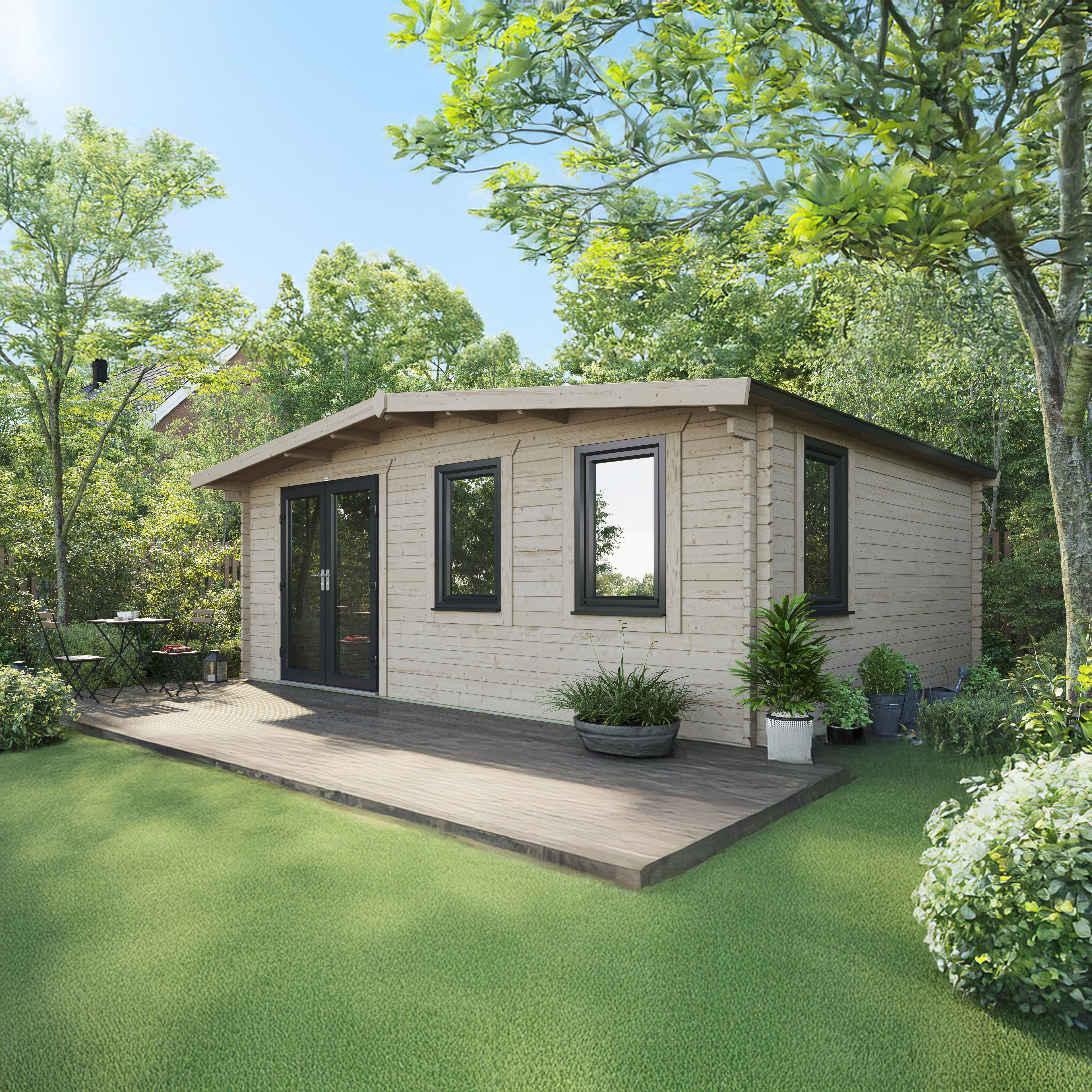 Powersheds Left Hand Door Chalet 44mm Notched Logs Cabin - 16 x 20ft