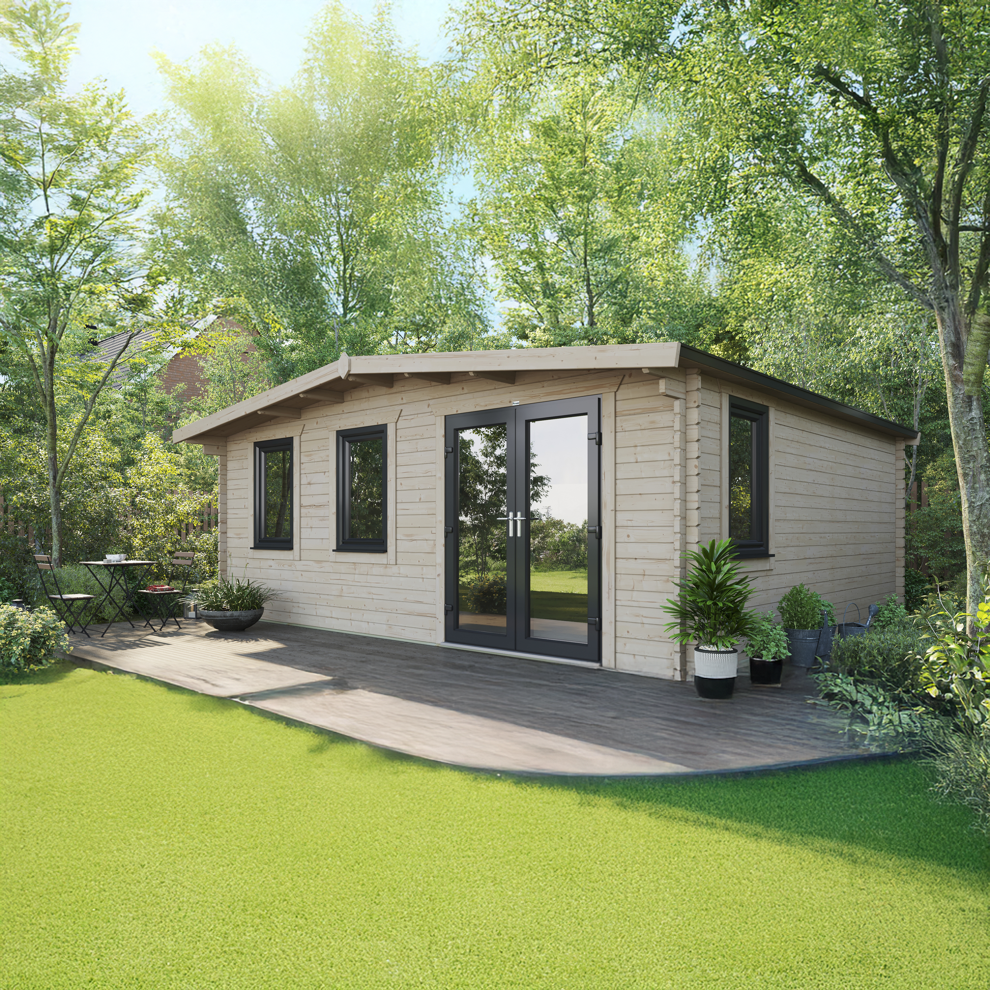 Powersheds Right Hand Door Chalet 44mm Notched Logs Cabin - 18 x 20ft