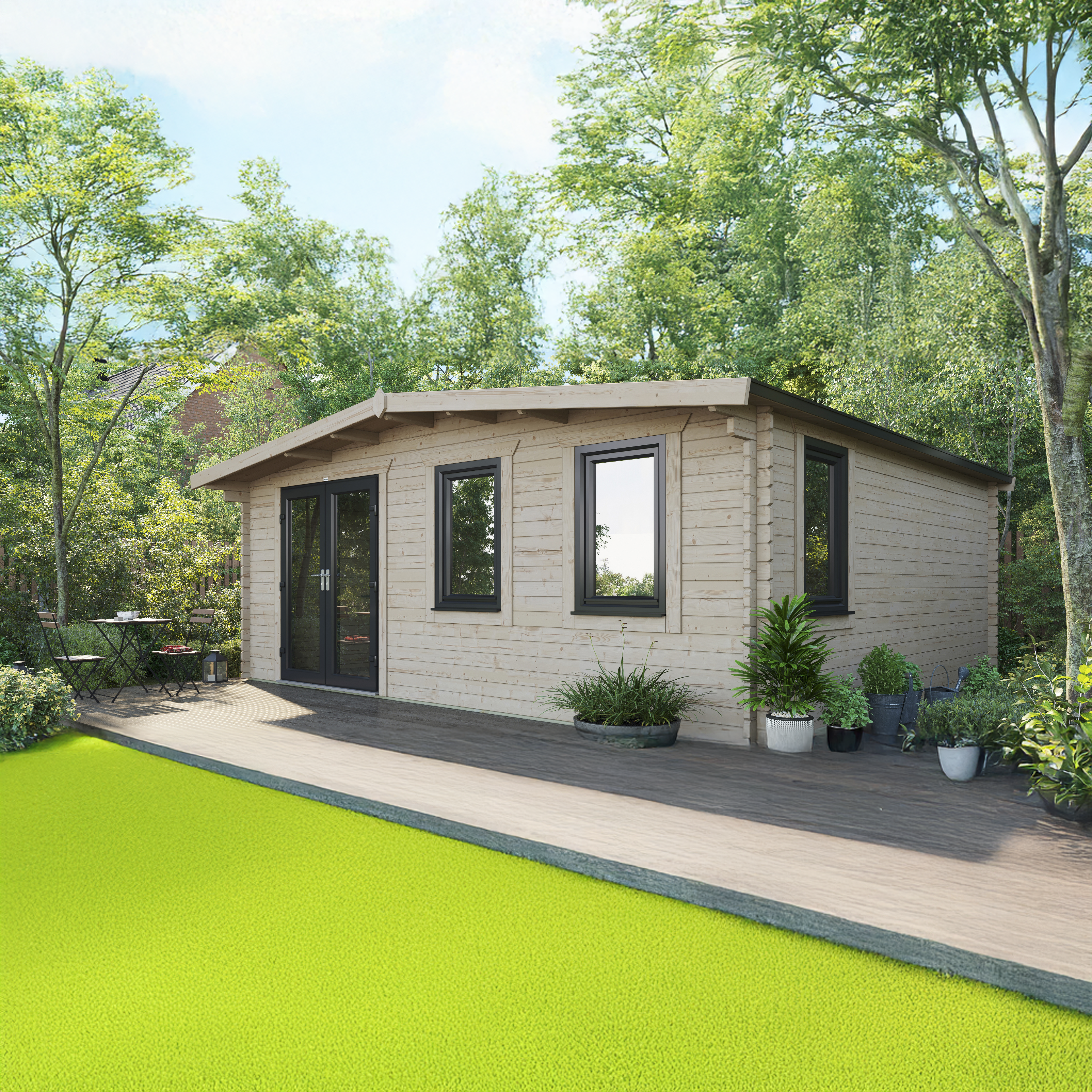 Powersheds Left Hand Door Chalet 44mm Notched Logs Cabin - 18 x 20ft