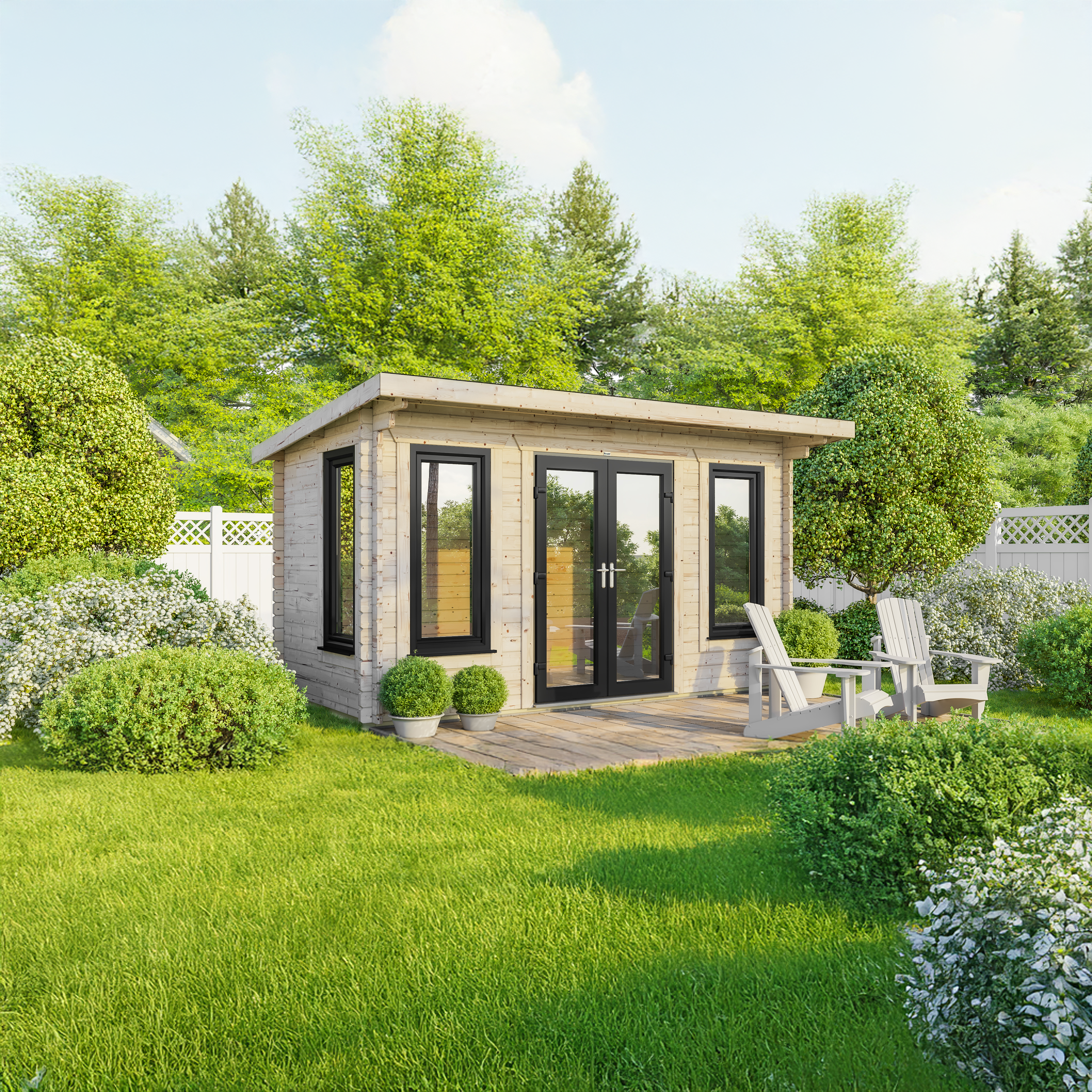 Powersheds Central Doors Pent 44mm Notched Logs Cabin - 16 x 8ft