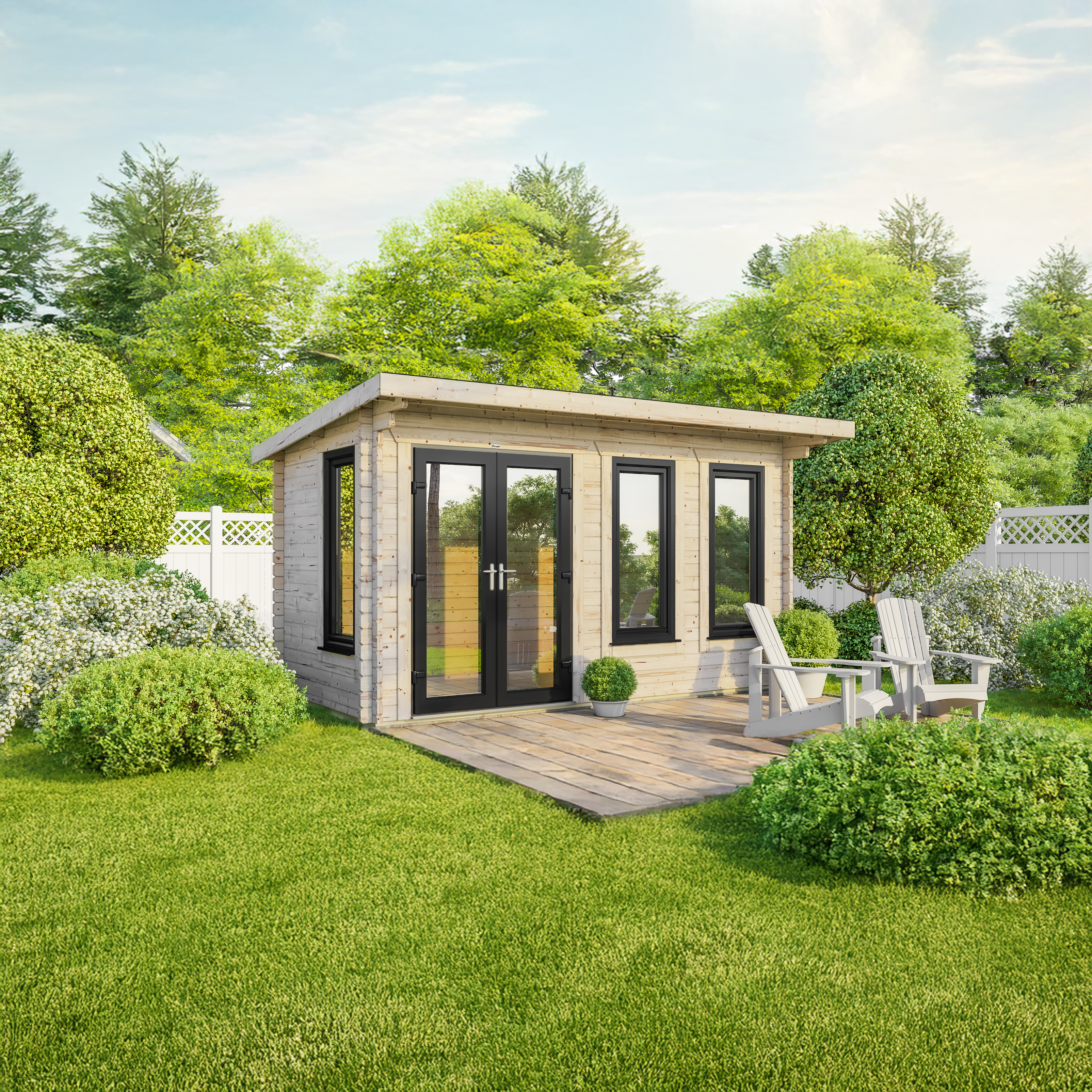 Powersheds Left Hand Door Pent 44mm Notched Logs Cabin - 16 X 8ft