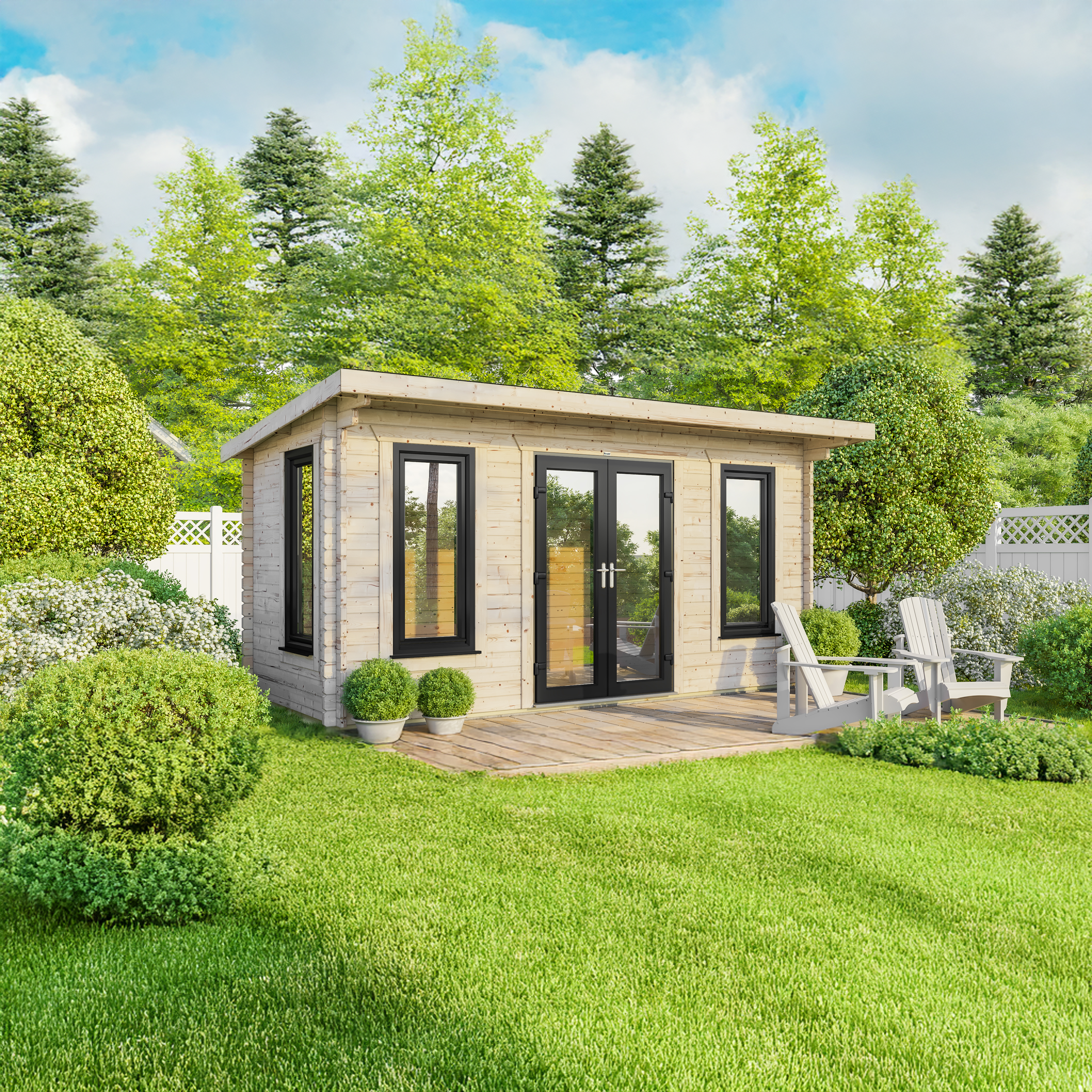 Powersheds Central Doors Pent 44mm Notched Logs Cabin - 18 x 8ft