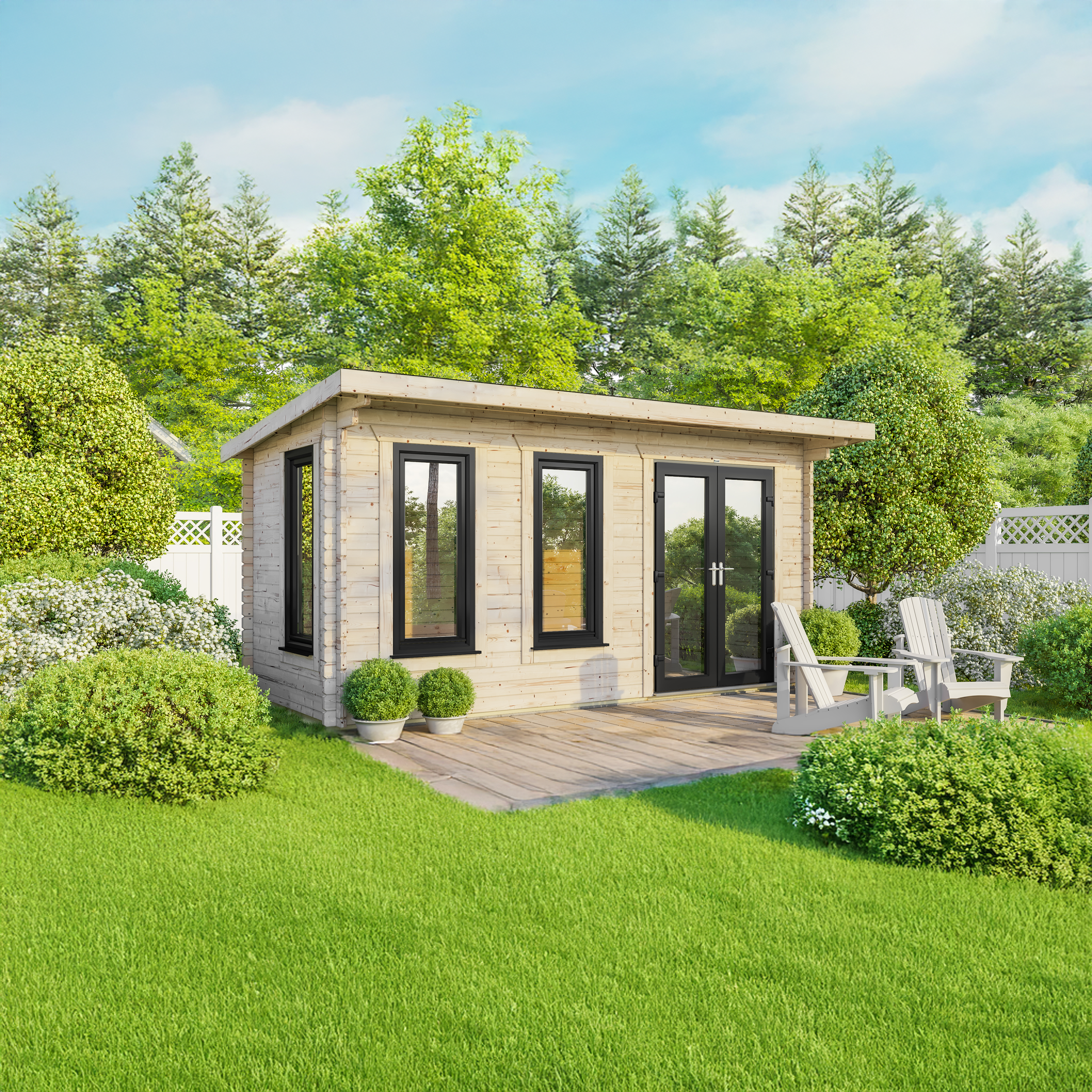 Powersheds Right Hand Door Pent 44mm Notched Logs Log Cabin - 18 x 8ft