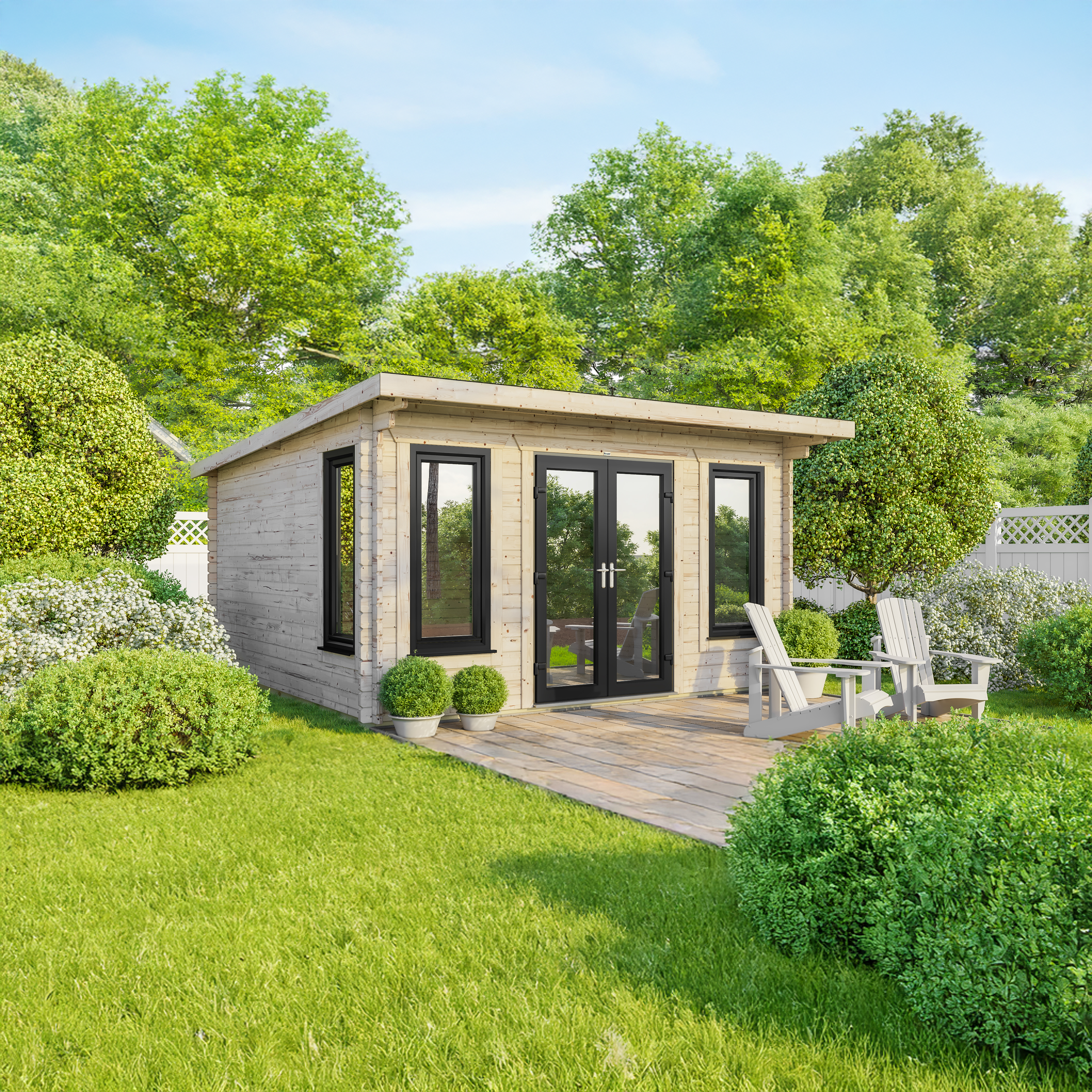 Powersheds Central Doors Pent 44mm Notched Logs Log Cabin - 16 x 16ft