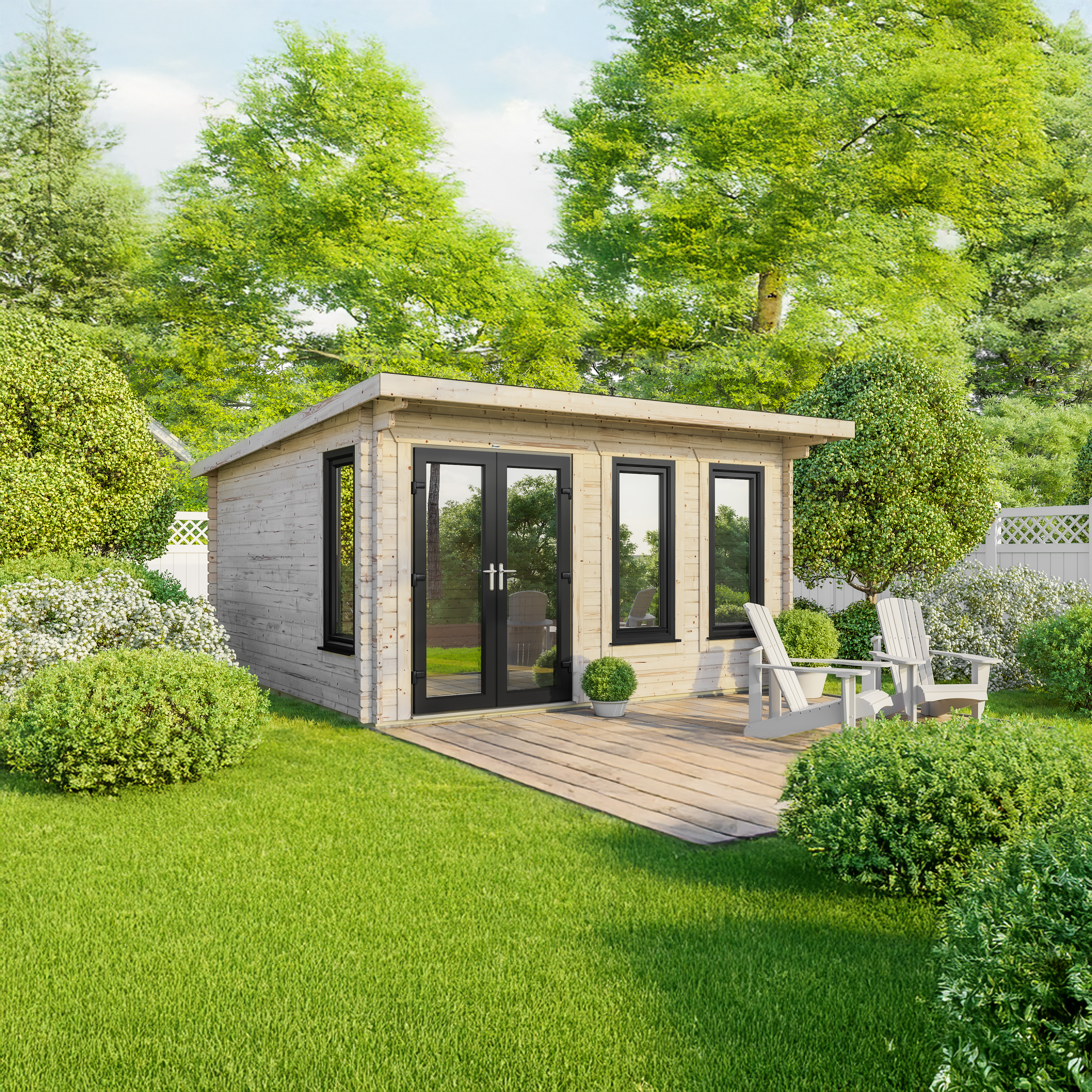 Powersheds Left Hand Door Pent 44mm Notched Logs Log Cabin - 16 X 16ft