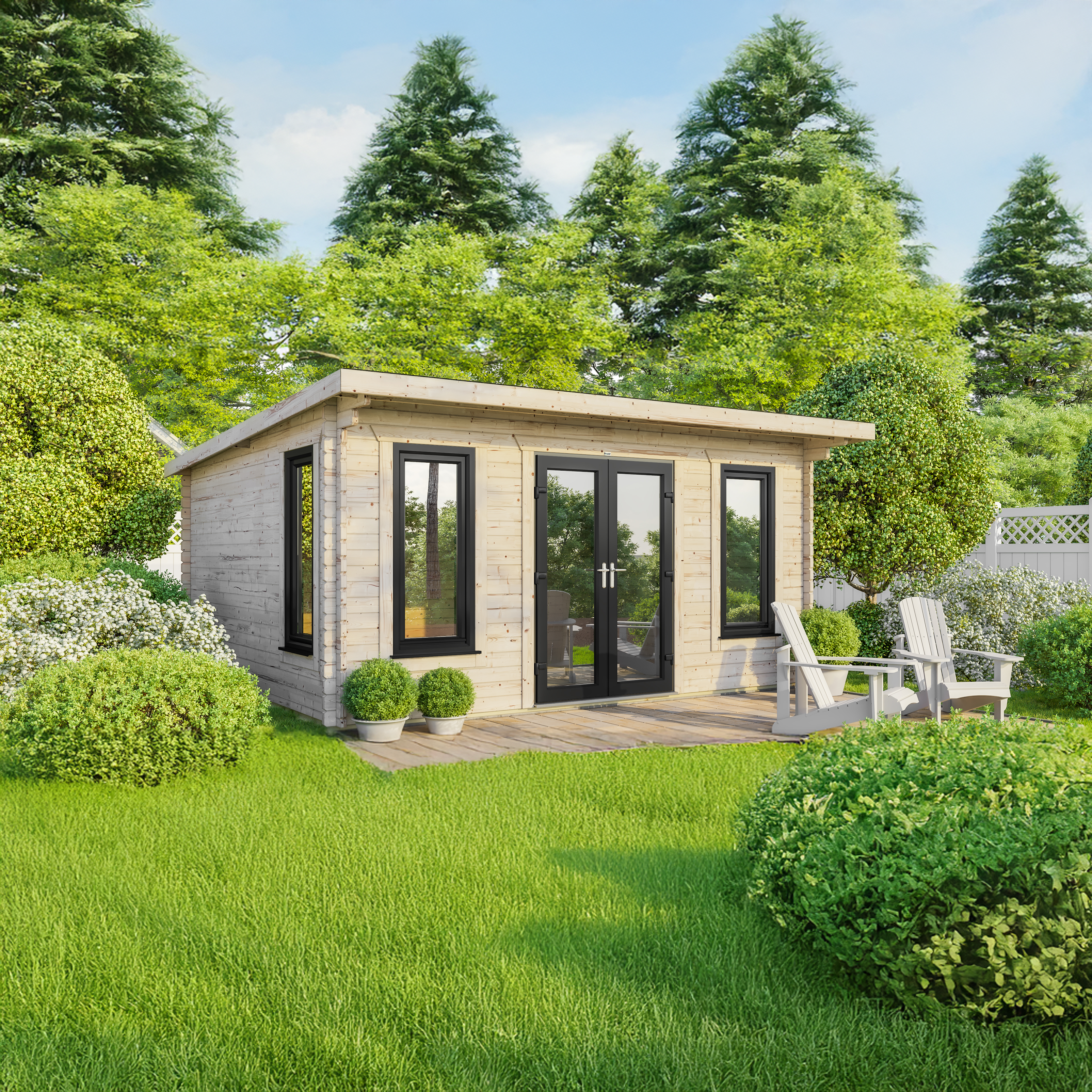 Powersheds Central Doors Pent 44mm Notched Logs Log Cabin - 18 x 16ft