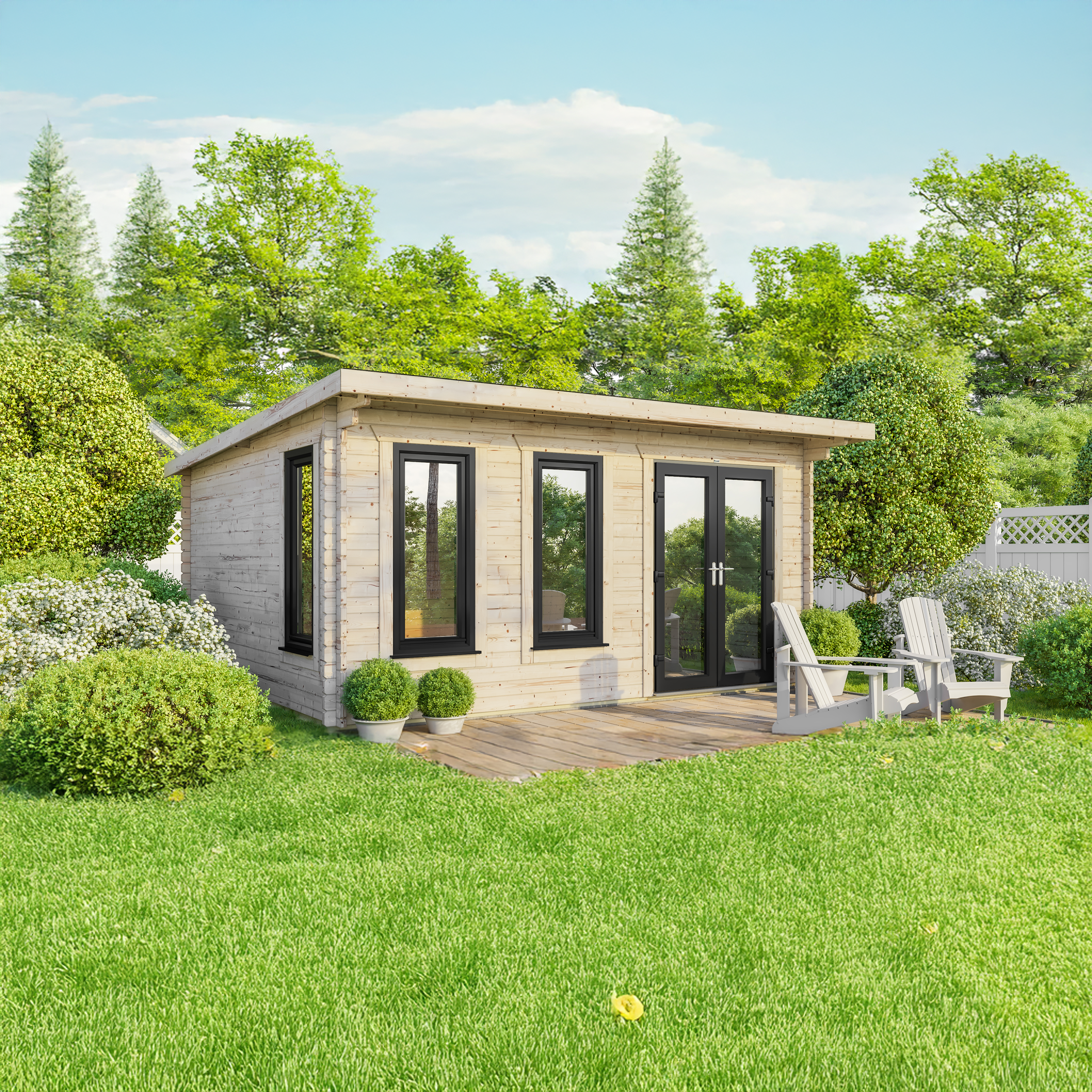 Powersheds Right Hand Door Pent 44mm Notched Logs Log Cabin - 18 x 16ft