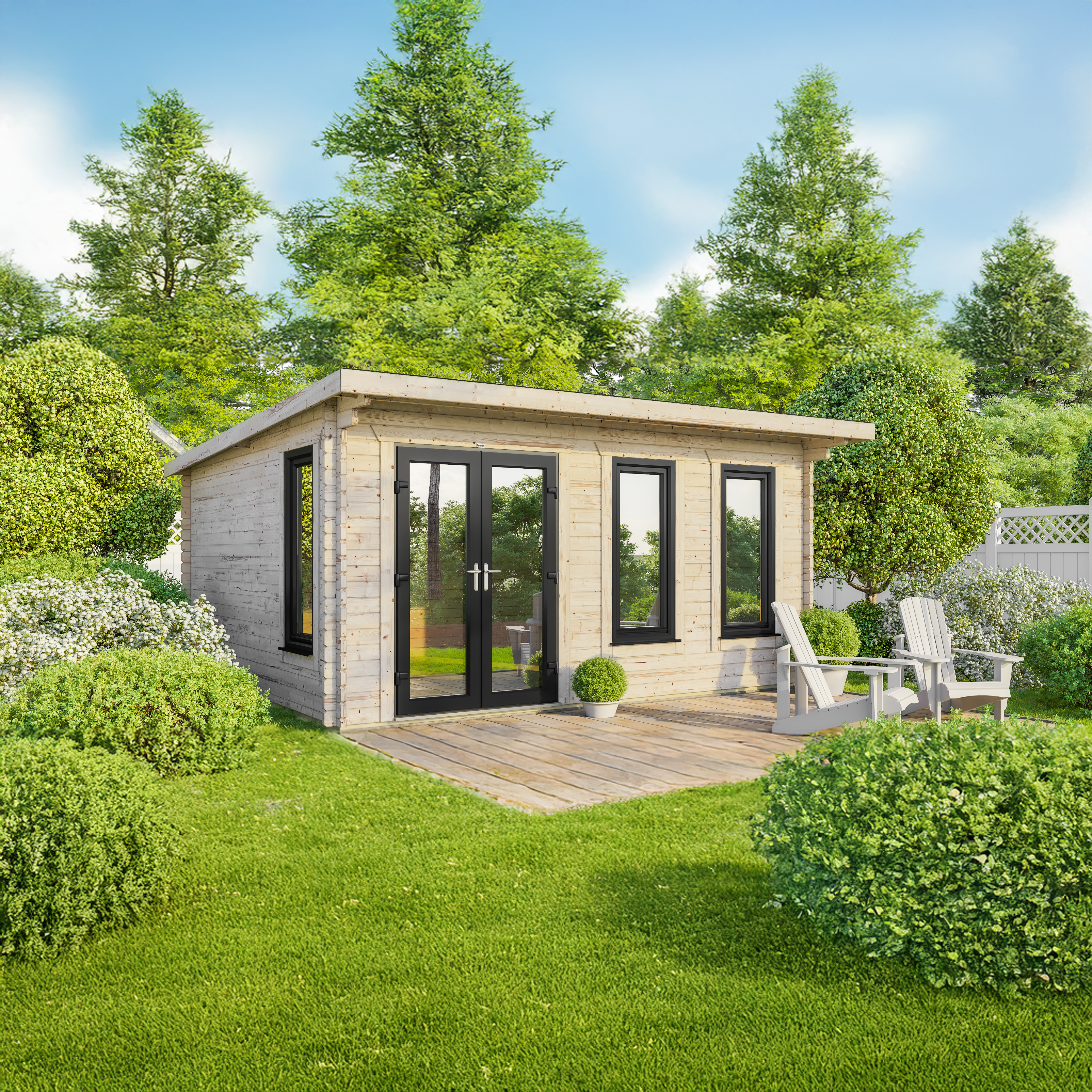 Power Sheds 18 x 16ft Pent 44mm Notched Logs Log Cabin