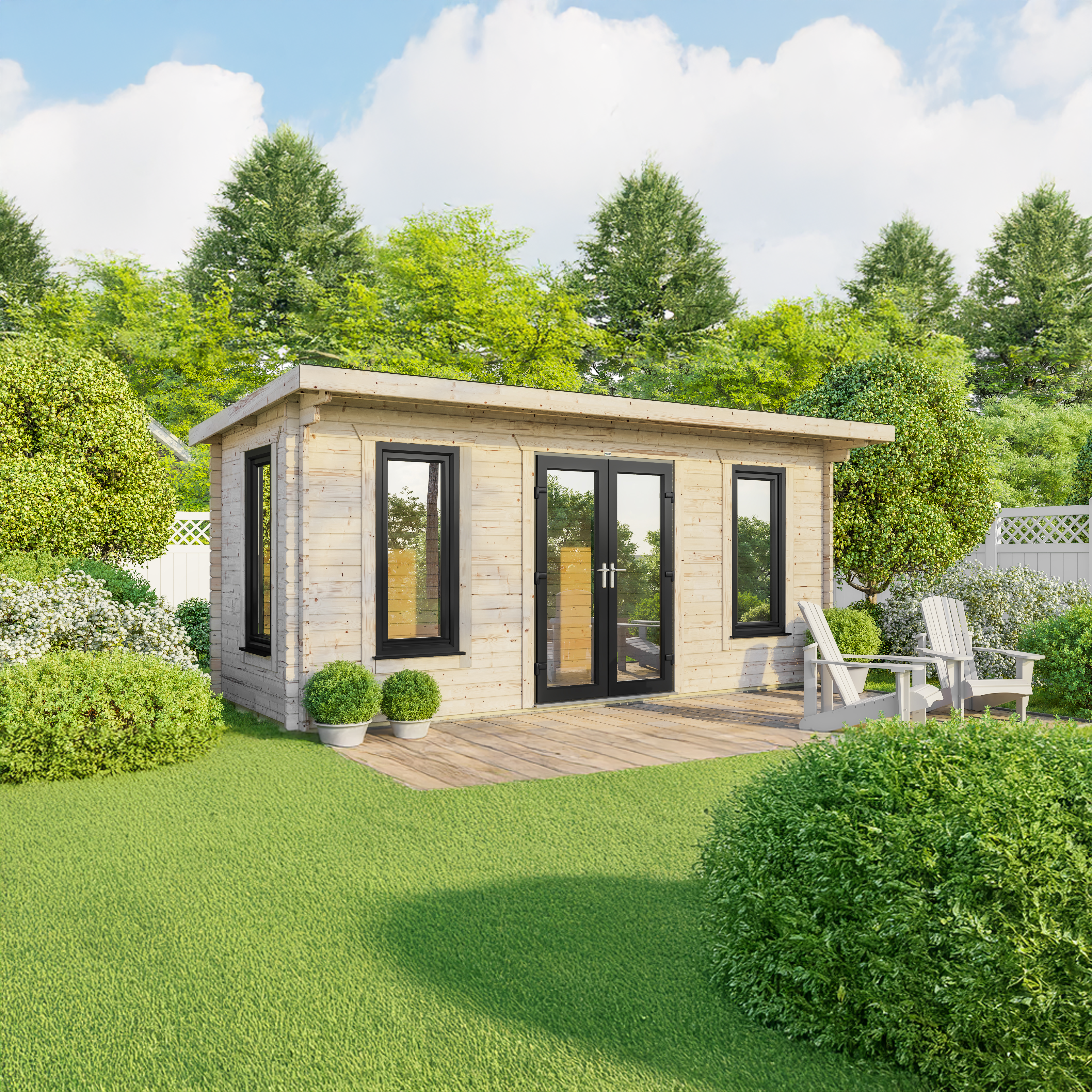 Powersheds Central Doors Pent 44mm Notched Logs Log Cabin - 20 x 8ft